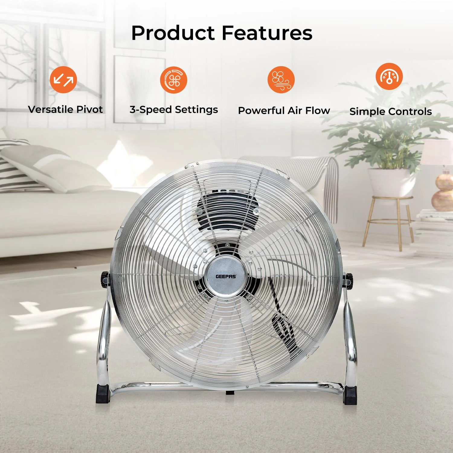 12" and 16" Three-Speed Electric Metal Floor Fan - Image 3
