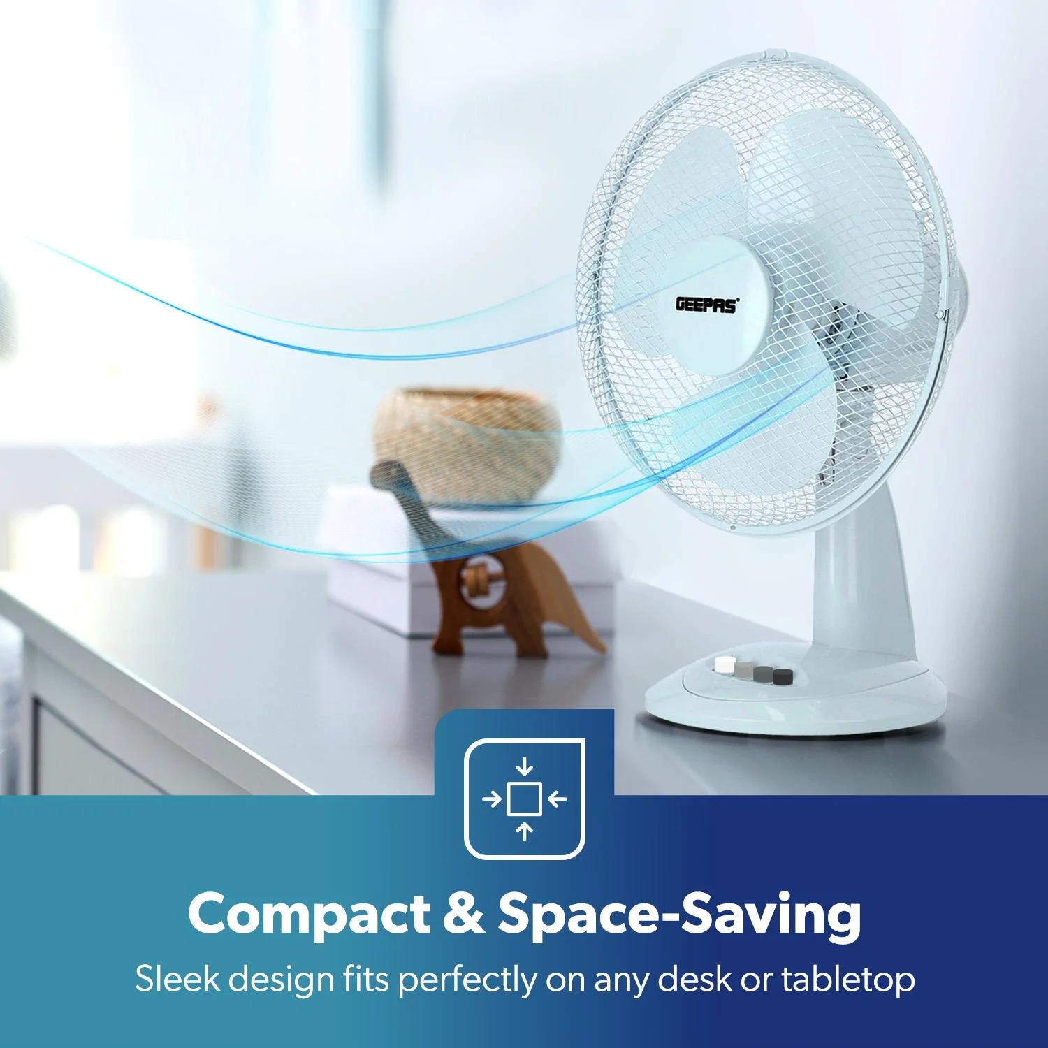 12" White Electric Table Fan With 3-Speed and Oscillation - Image 3