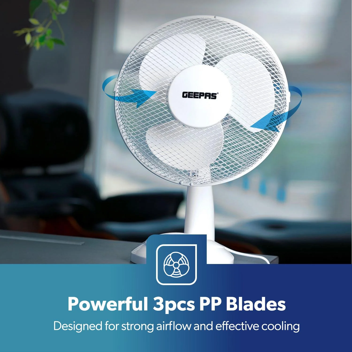 12" White Electric Table Fan With 3-Speed and Oscillation - Image 5
