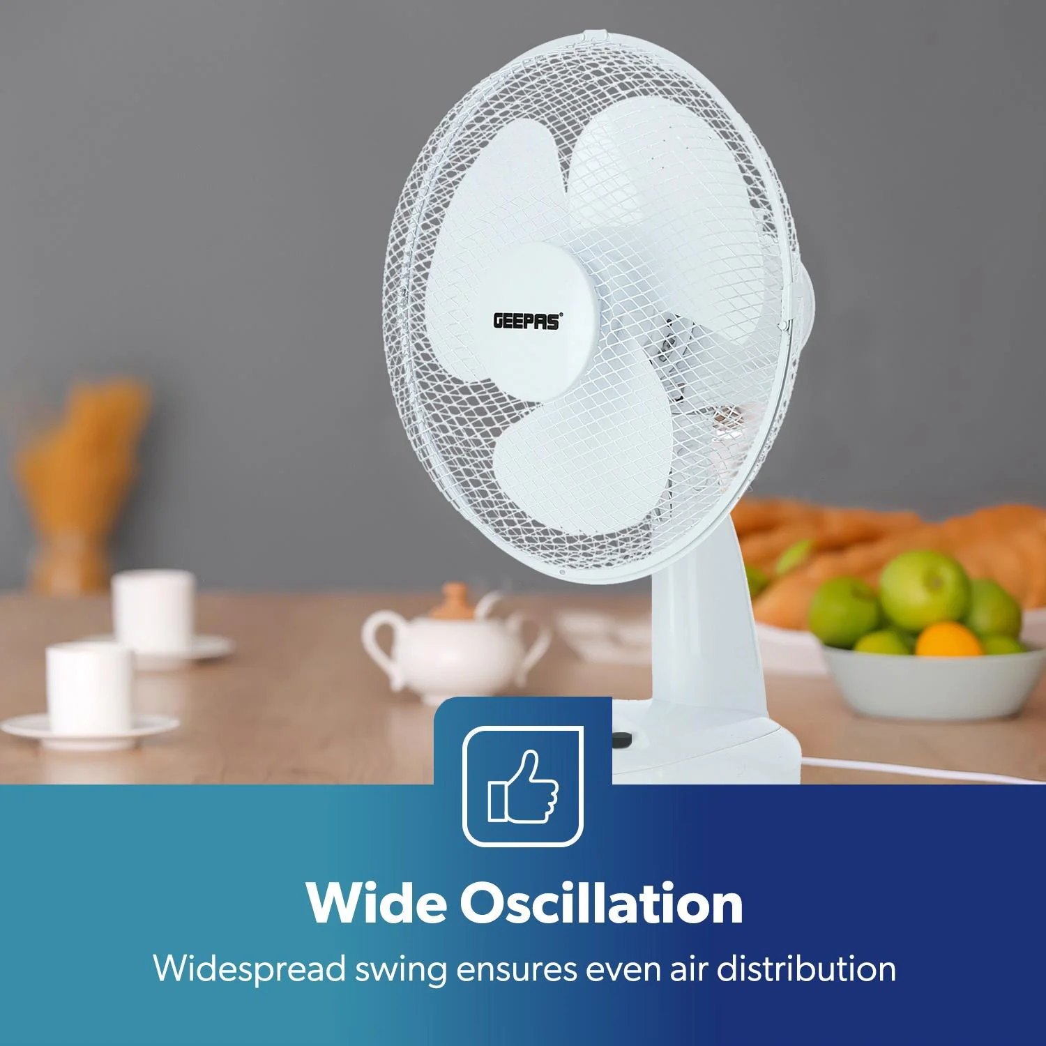 12" White Electric Table Fan With 3-Speed and Oscillation - Image 8