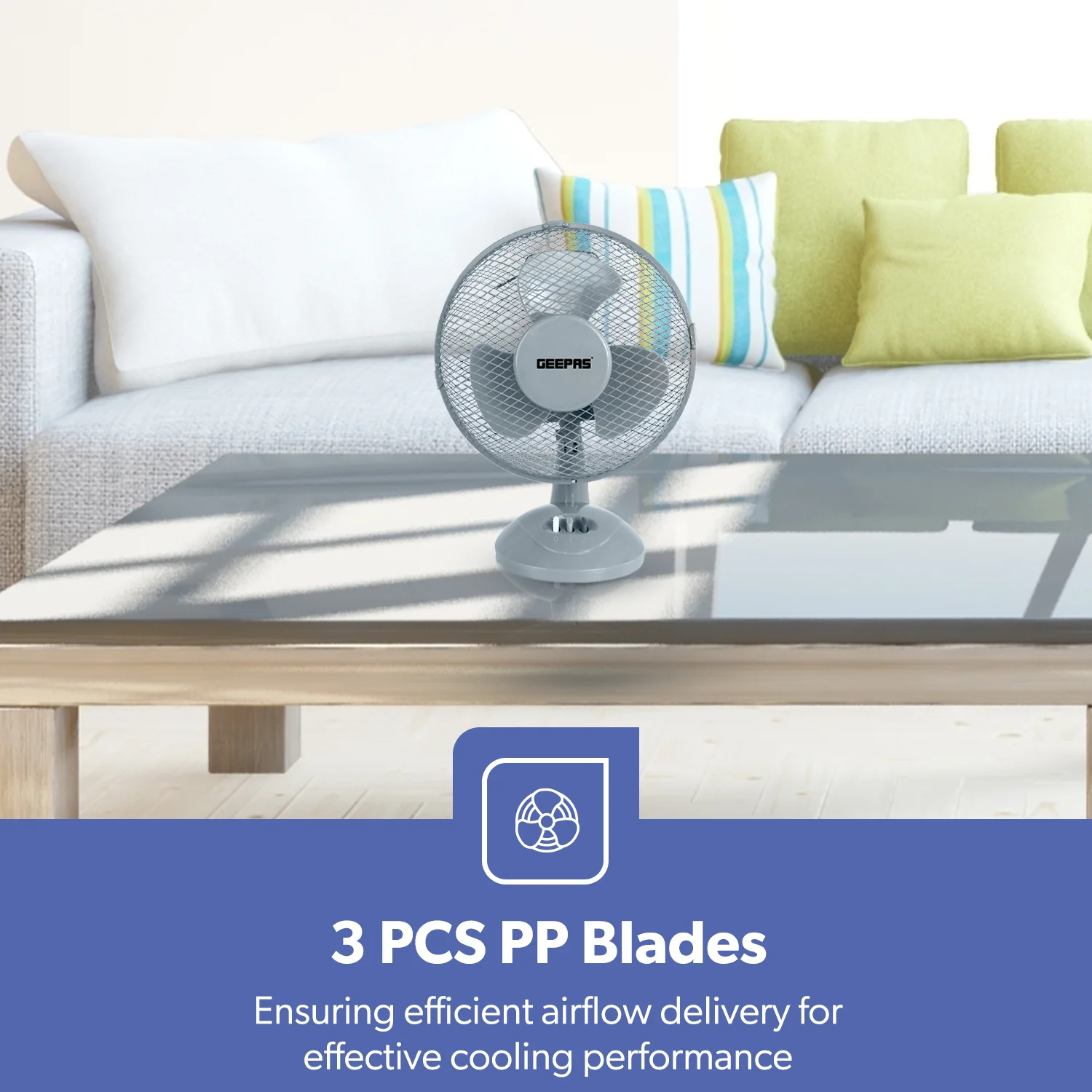 12-Inch Grey Portable Oscillating Desk Fan - Image 3