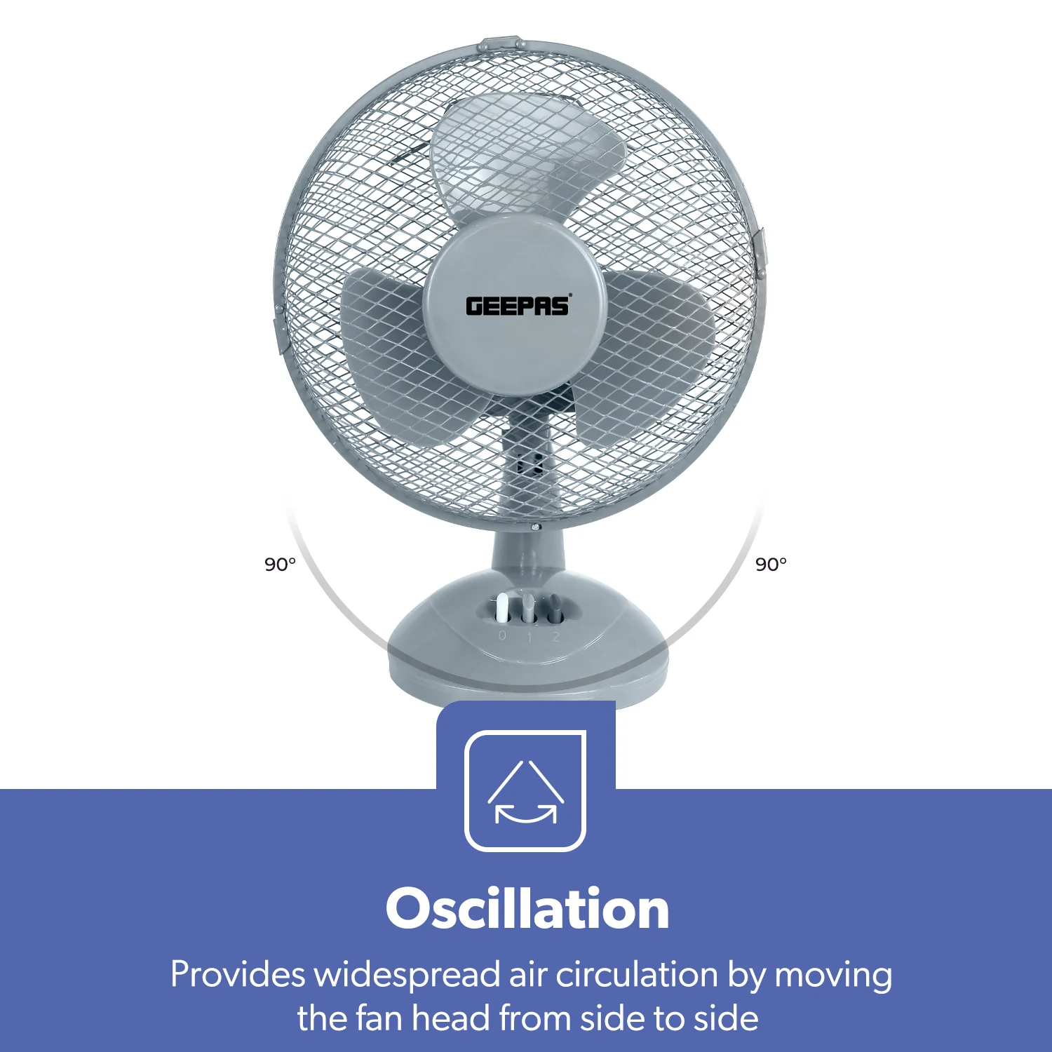 12-Inch Grey Portable Oscillating Desk Fan - Image 4