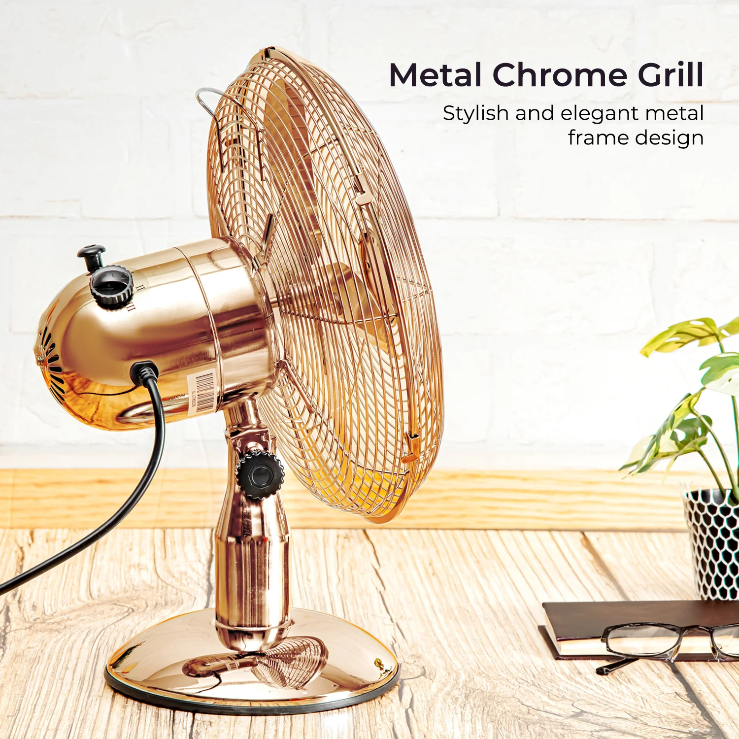 12" Copper Metal Oscillating Desk Fan 35W - Image 4