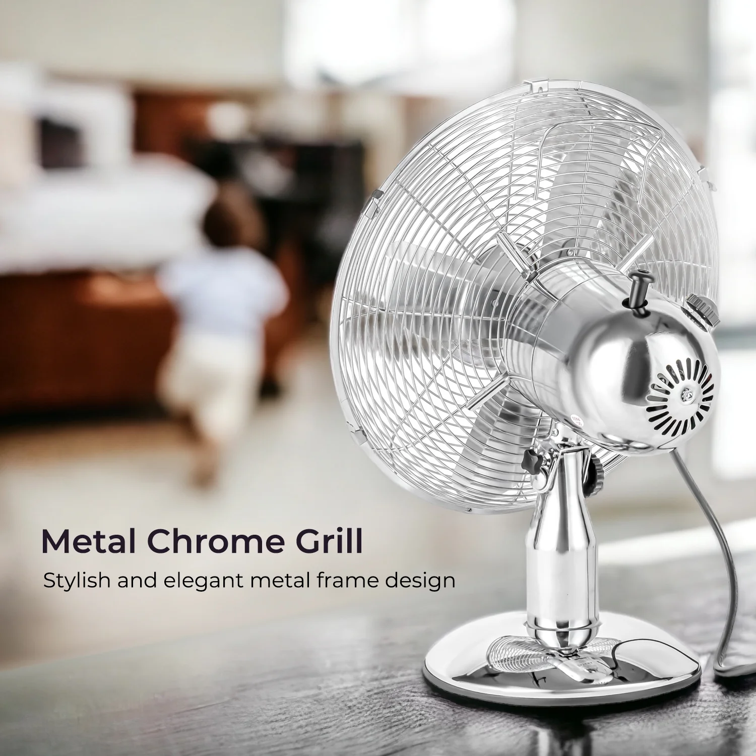 12" Portable Electric Chrome Metal Desk Fan 35W - Image 3