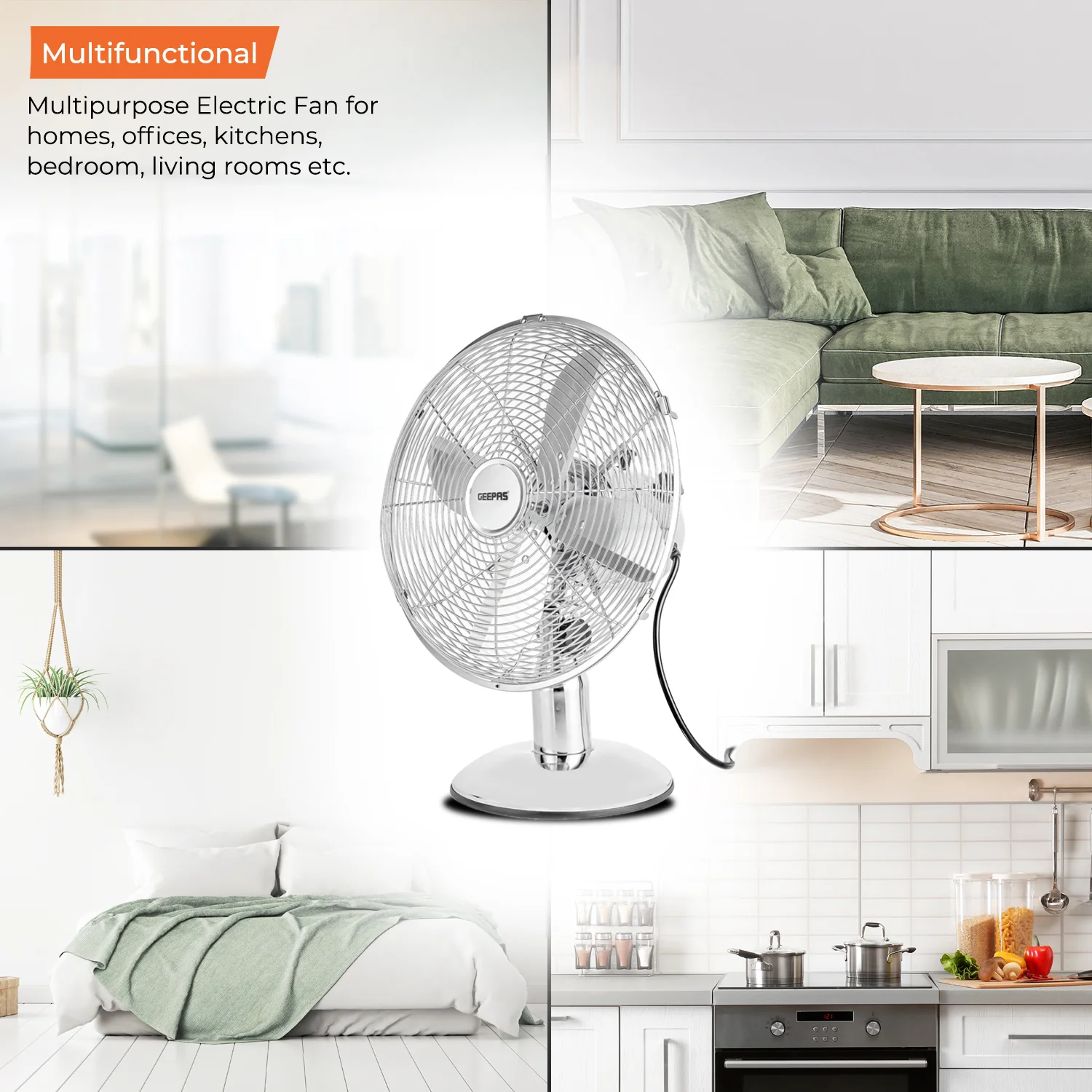12" Portable Electric Chrome Metal Desk Fan 35W - Image 5