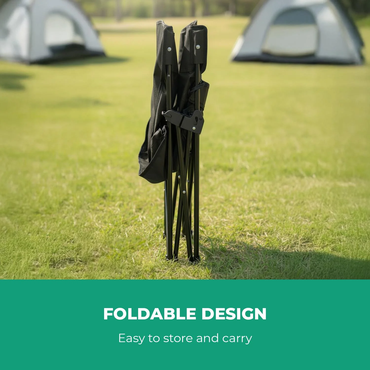 120kg Black Folding Camping Chair With Mesh Cup Holder - Image 6