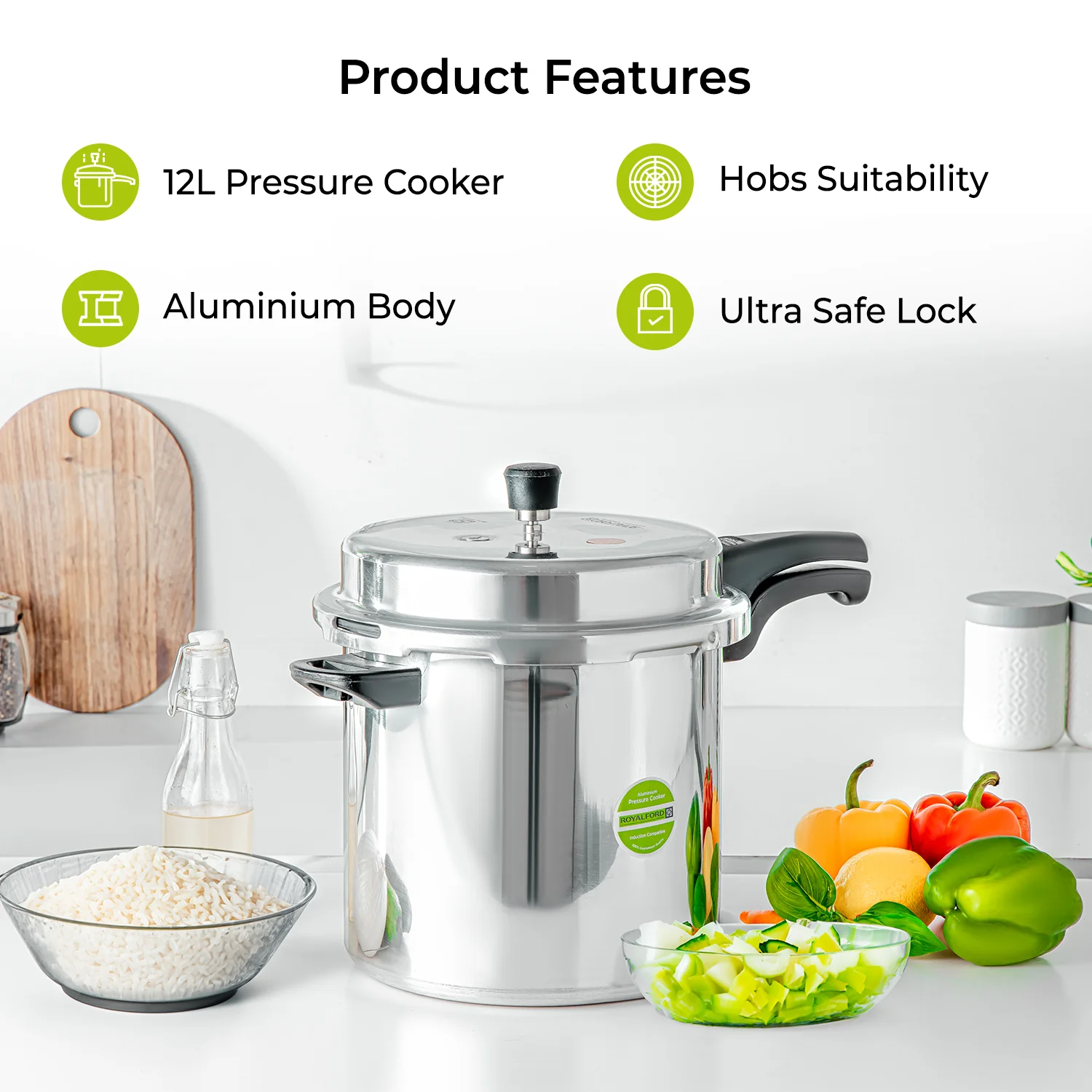 12L Lightweight Aluminium Stovetop Pressure Cooker - Image 3