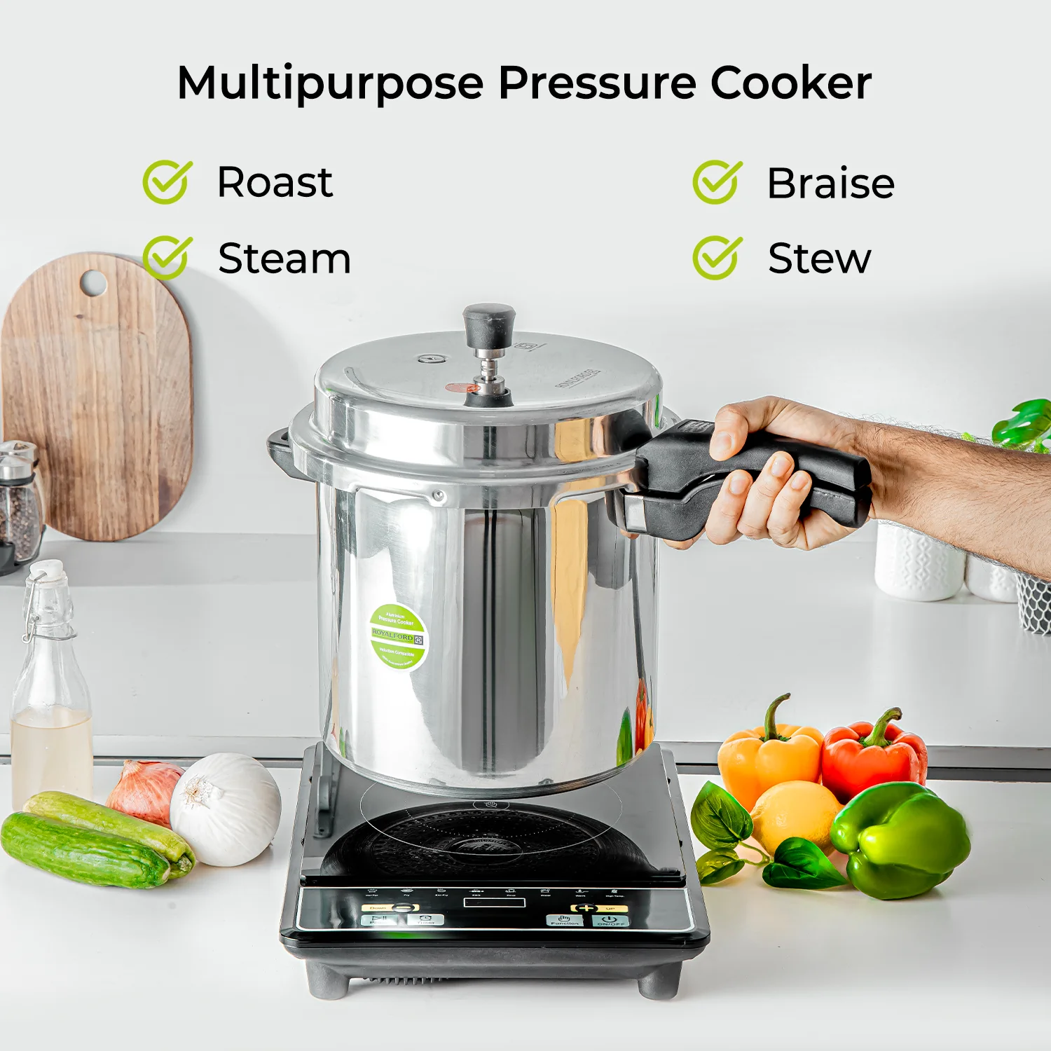 12L Lightweight Aluminium Stovetop Pressure Cooker - Image 4