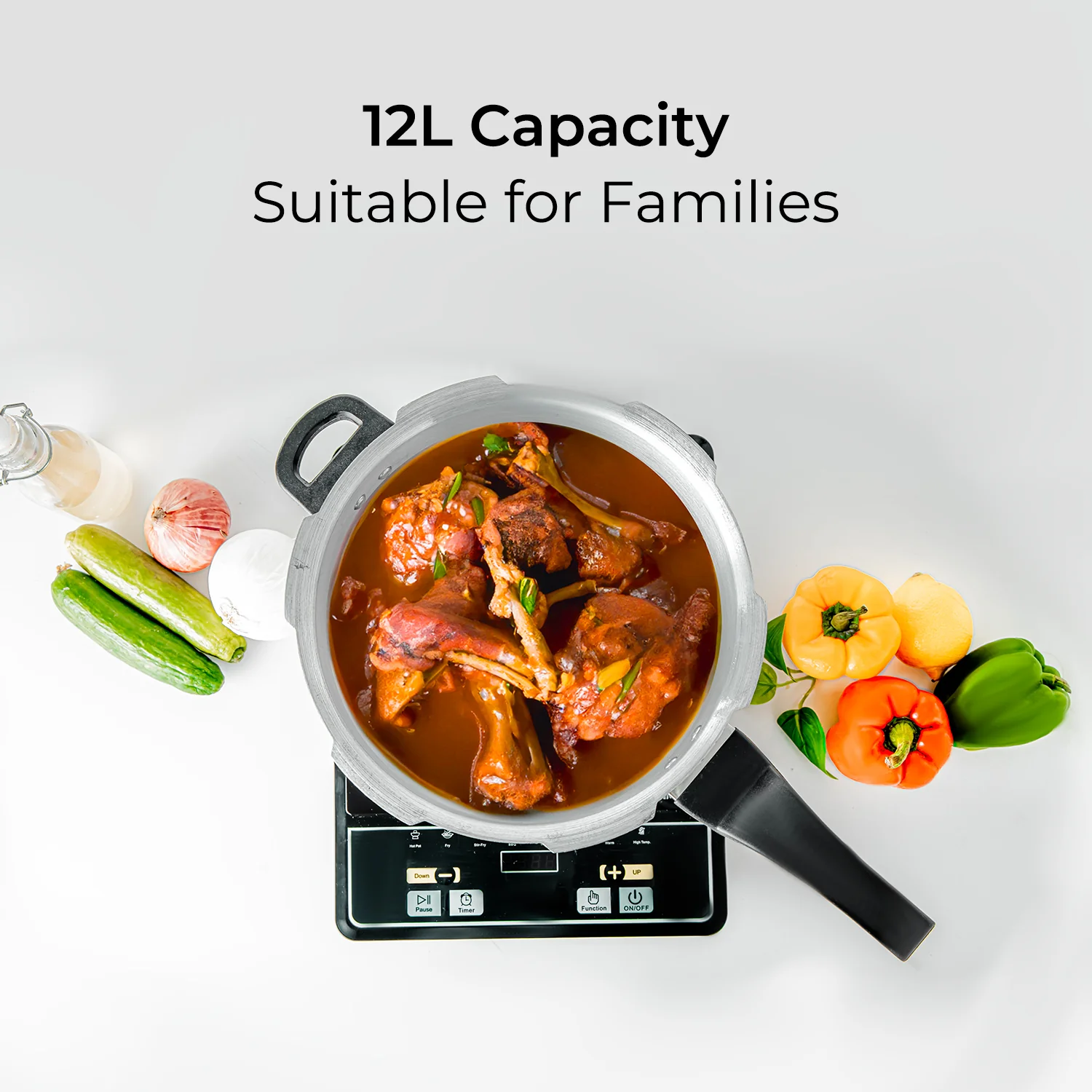 12L Lightweight Aluminium Stovetop Pressure Cooker - Image 5