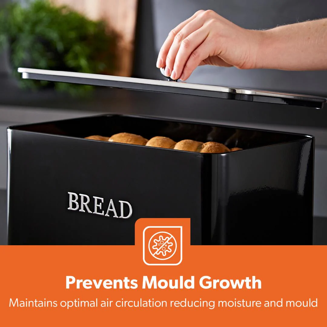 13L Steel Kitchen Bread Bin Canister Countertop Storage Retrovive - Image 8
