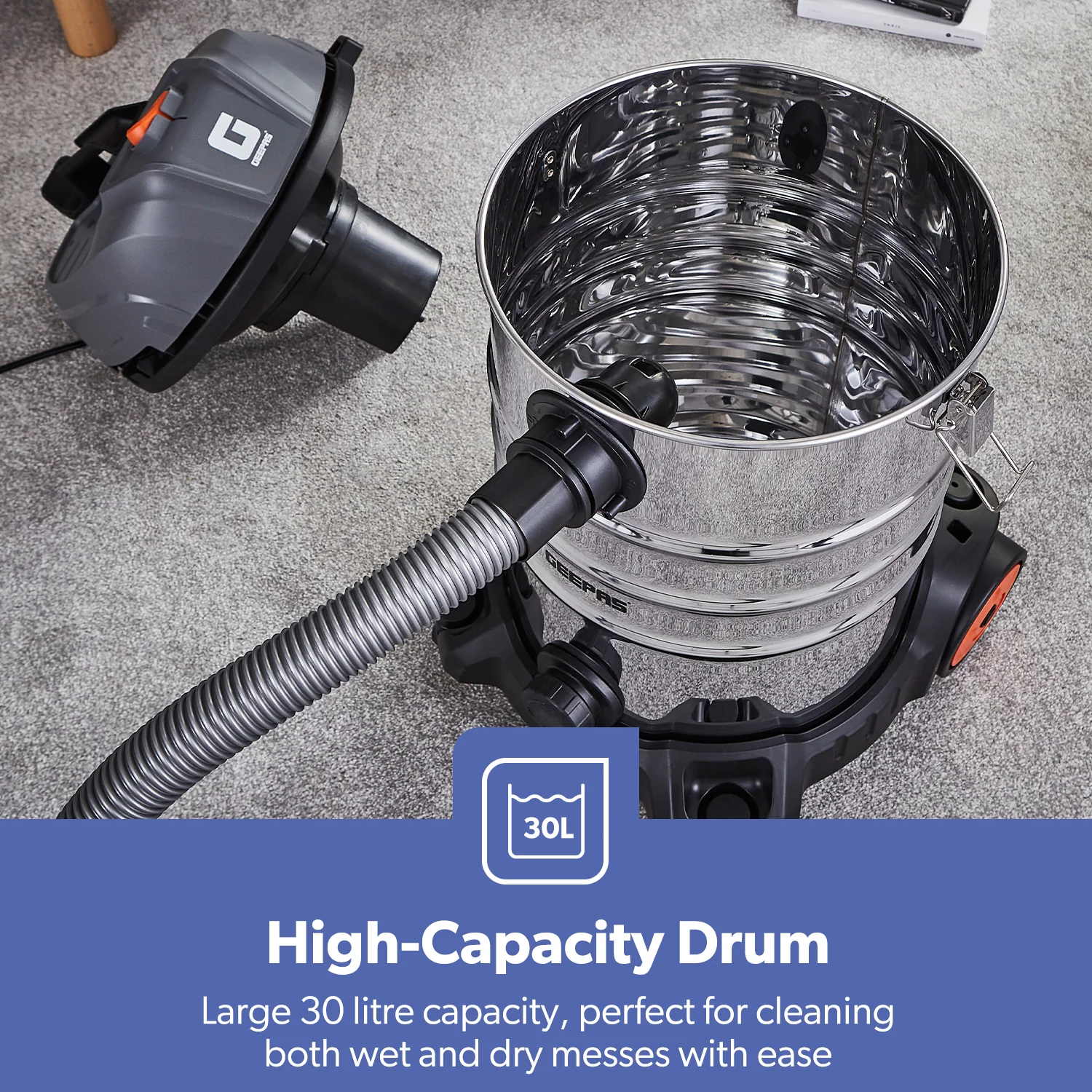 1400W Wet & Dry Bagless Drum Vacuum Cleaner 30L - Image 3