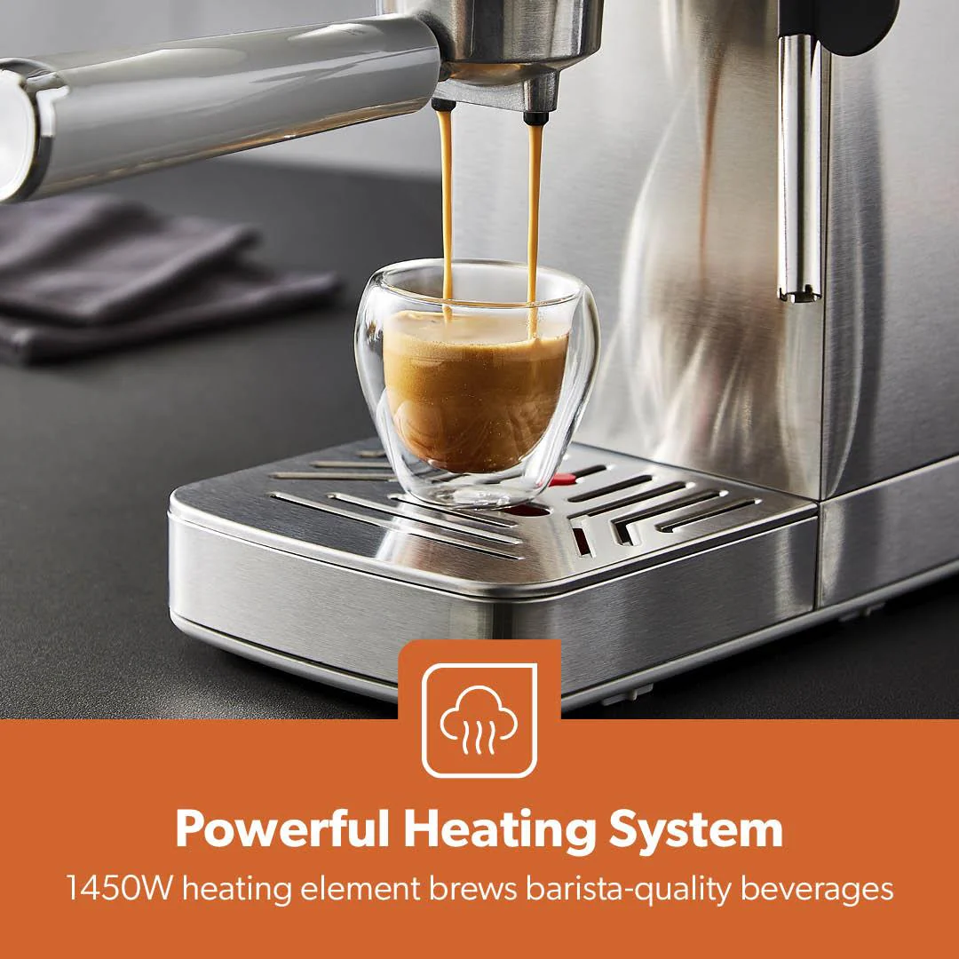 1450W Silver Slim Espresso Coffee Machine & Coffee Grinder Set - Image 3