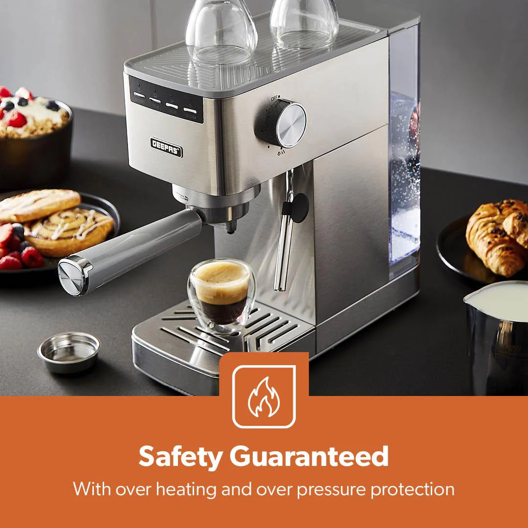 1450W Silver Slim Espresso Coffee Machine & Coffee Grinder Set - Image 4
