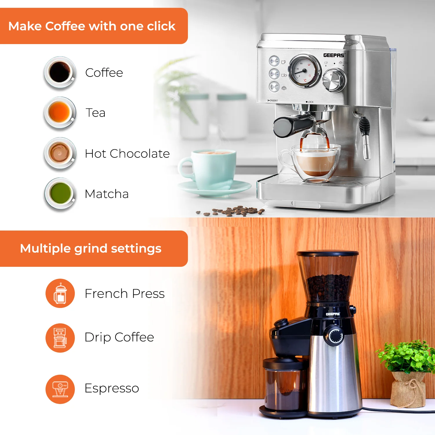 15 Bar Espresso Coffee Machine & Burr Coffee Grinder Set - Image 4