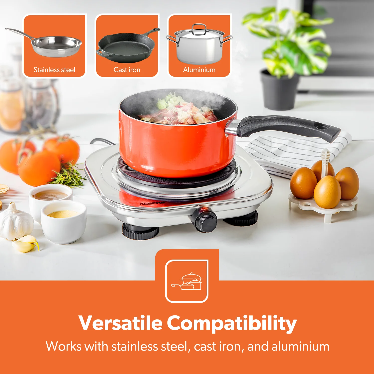 1500W Stainless Steel Single Electric Hot Plate Cooker - Image 4