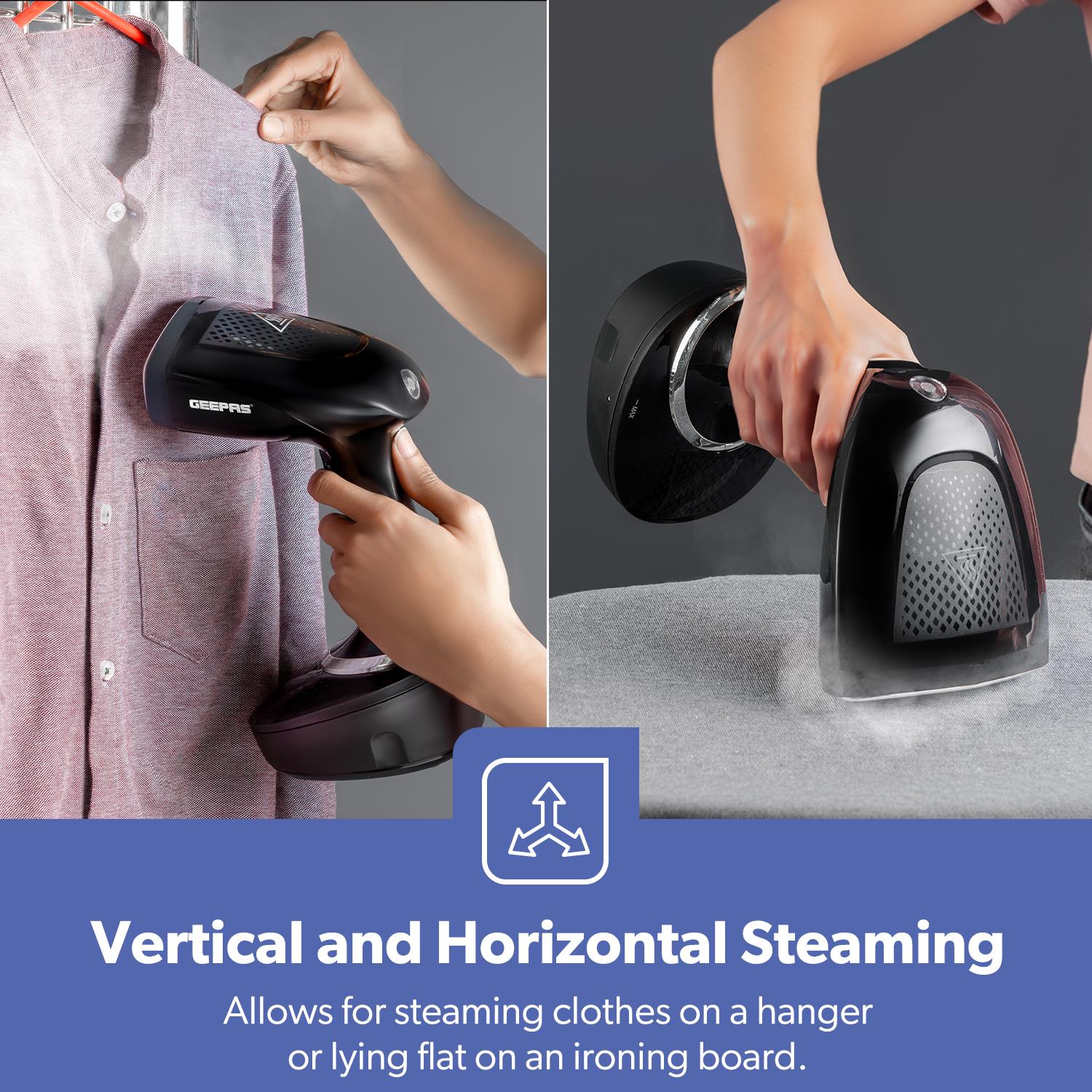 1500W Vertical Black Handheld Garment Steamer 400ml - Image 3