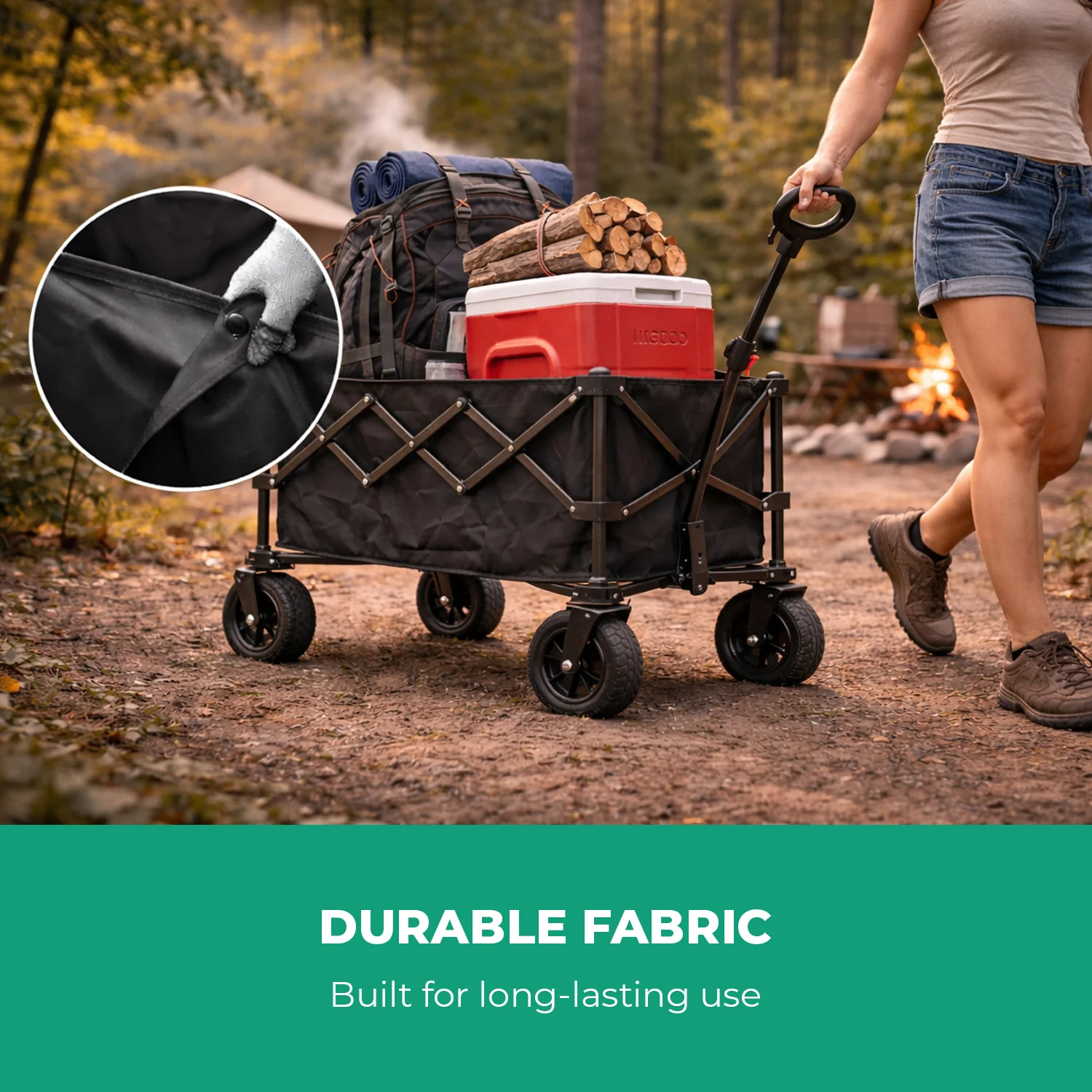 155L Heavy Duty Camping Wagon Cart Foldable Trolley - Image 2