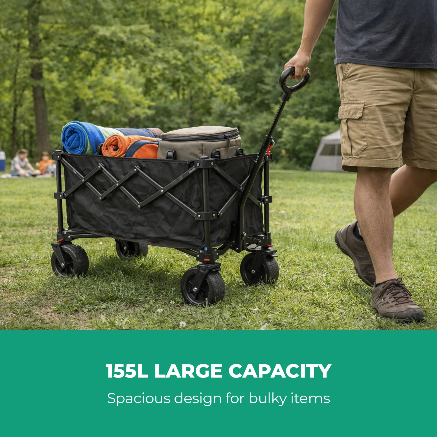 155L Heavy Duty Camping Wagon Cart Foldable Trolley - Image 3
