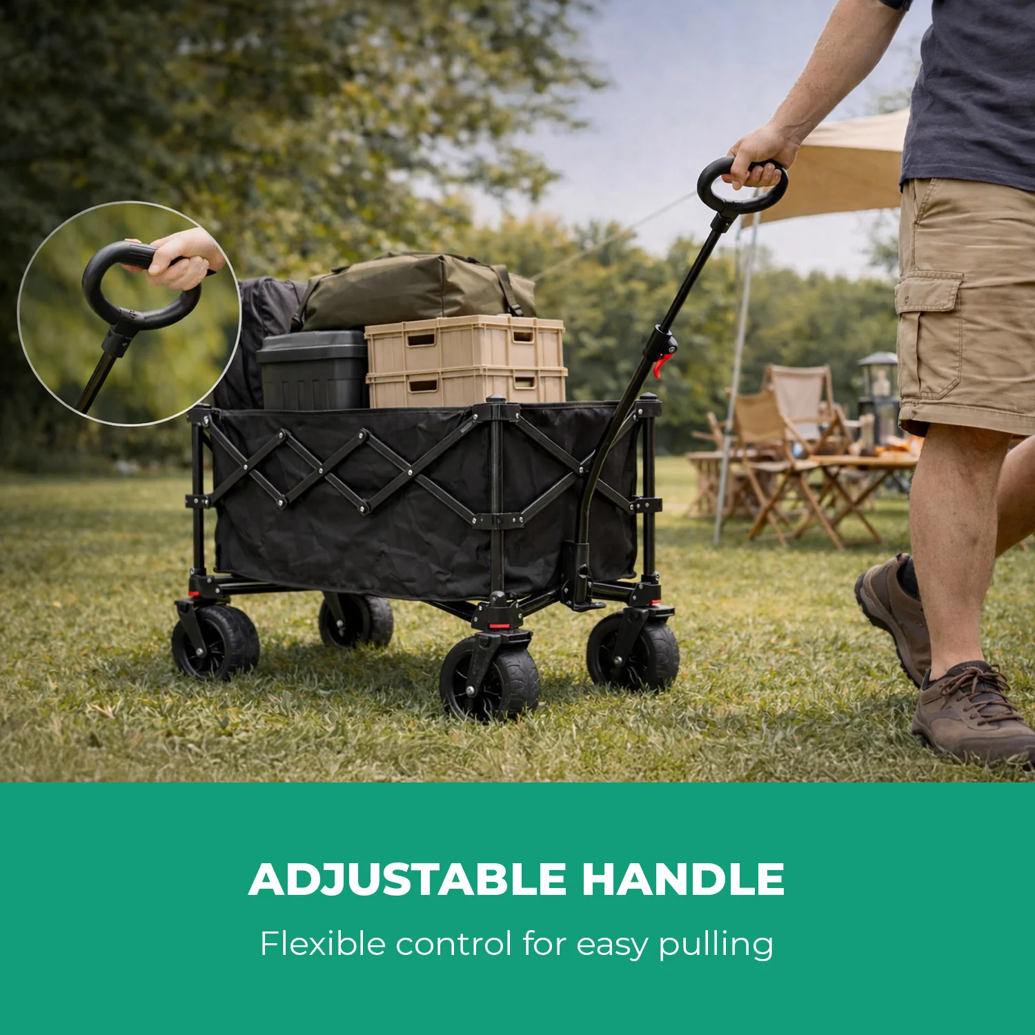 155L Heavy Duty Camping Wagon Cart Foldable Trolley - Image 4
