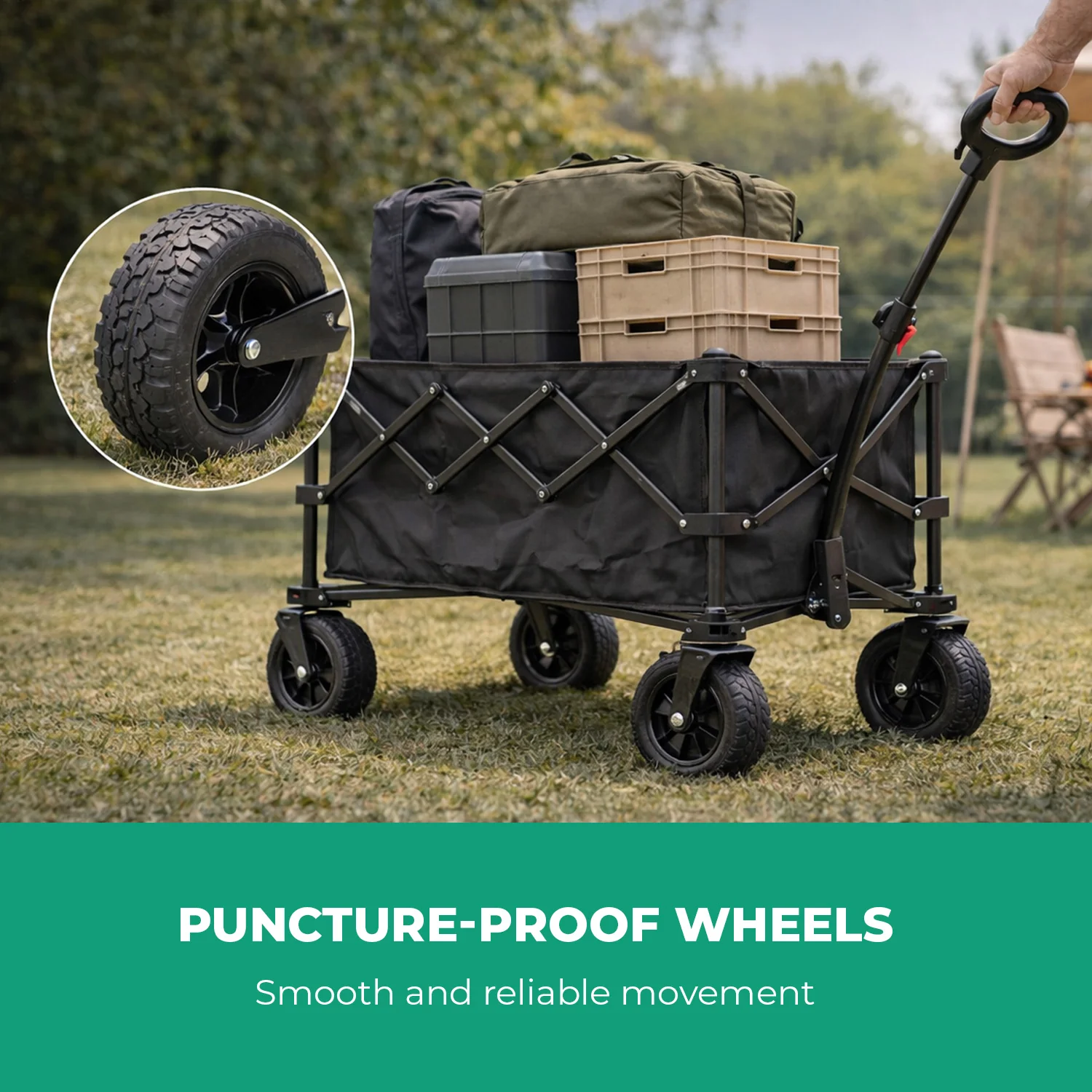 155L Heavy Duty Camping Wagon Cart Foldable Trolley - Image 5