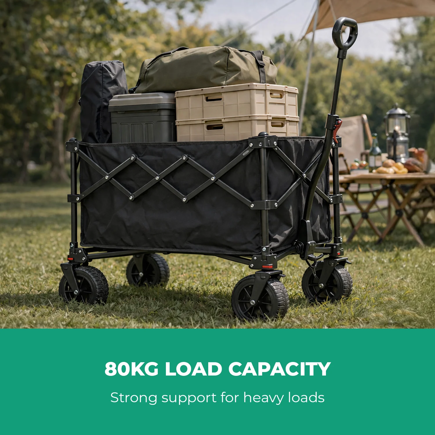 155L Heavy Duty Camping Wagon Cart Foldable Trolley - Image 6