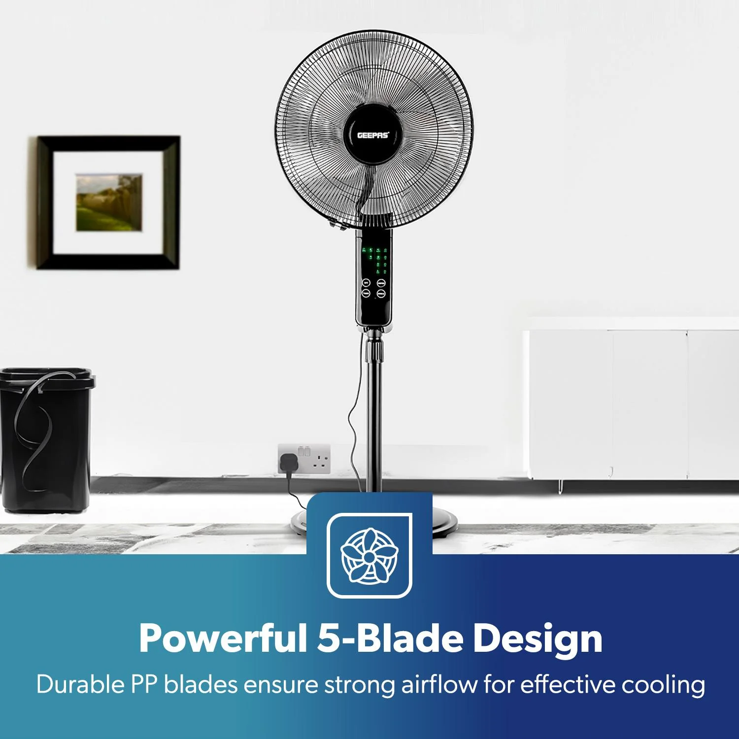16" Portable Black Remote Controlled Pedestal Fan - Image 5