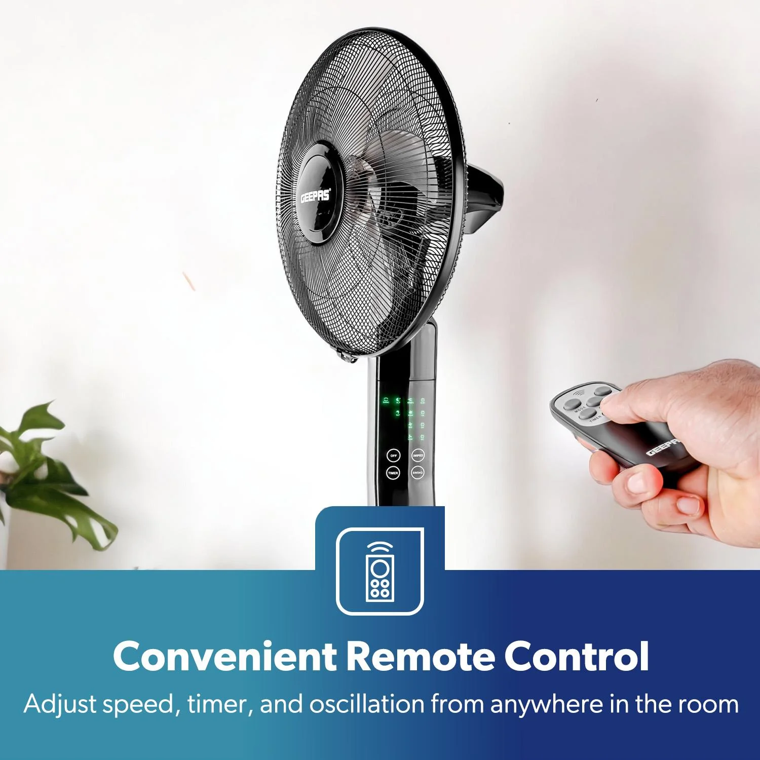 16" Portable Black Remote Controlled Pedestal Fan - Image 6