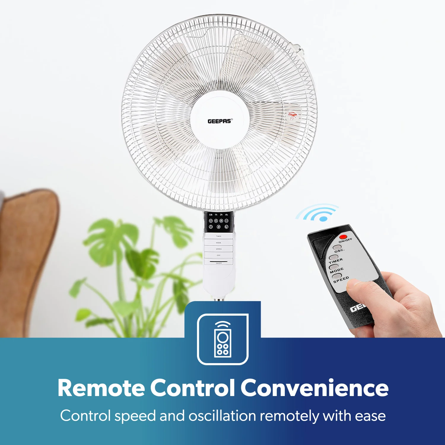 16'' Portable White Remote Controlled Pedestal Fan - Image 5