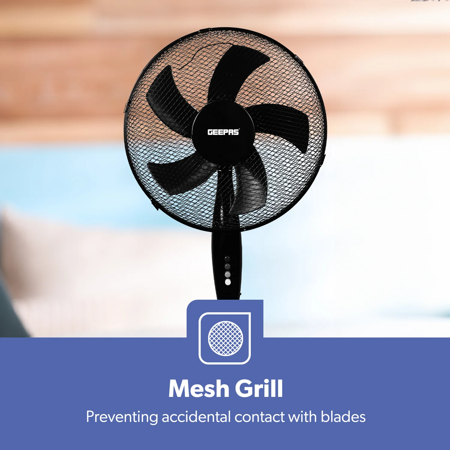 16-Inch 5-Blade Pedestal Fan - Adjustable Height, Oscillating, Black - Image 4