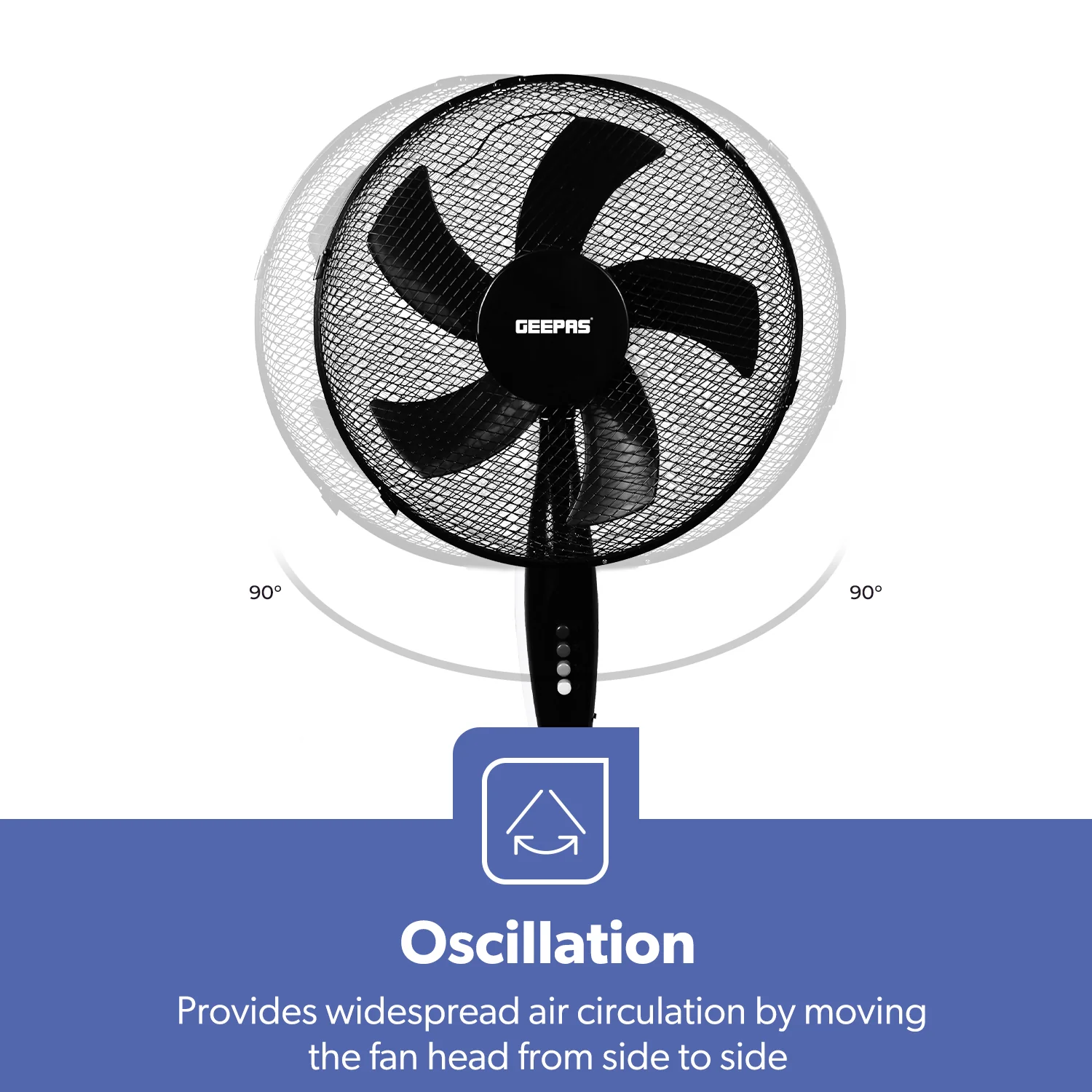 16-Inch 5-Blade Pedestal Fan - Adjustable Height, Oscillating, Black - Image 6