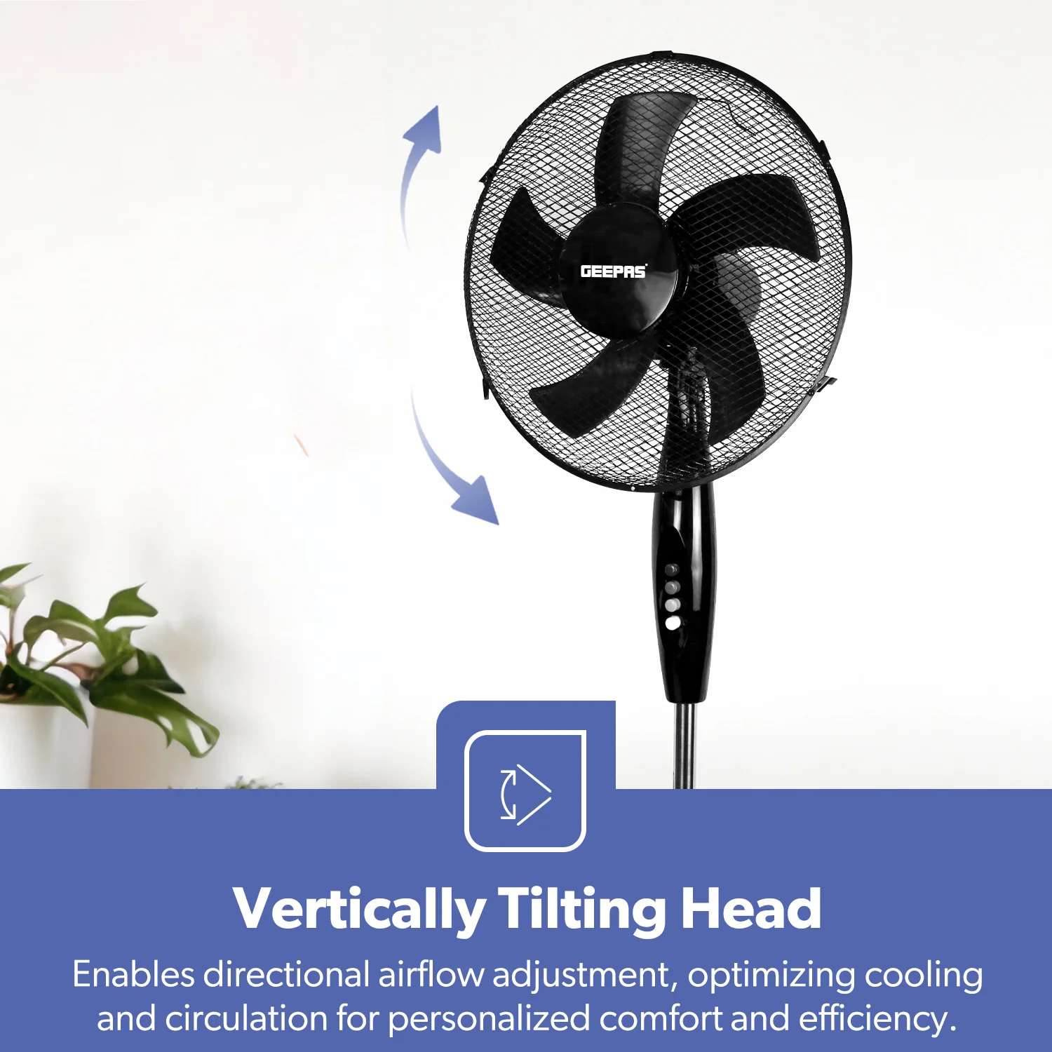 16-Inch 5-Blade Pedestal Fan - Adjustable Height, Oscillating, Black - Image 8