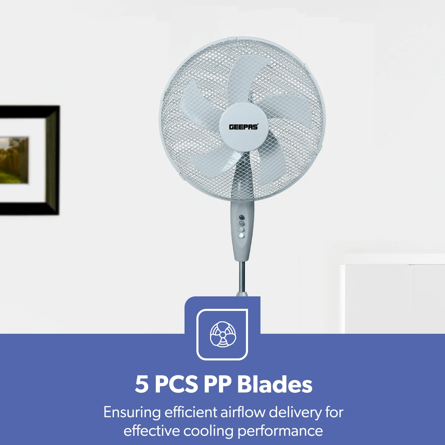 16-Inch Grey 5-Blade Oscillating Pedestal Fan - Image 4