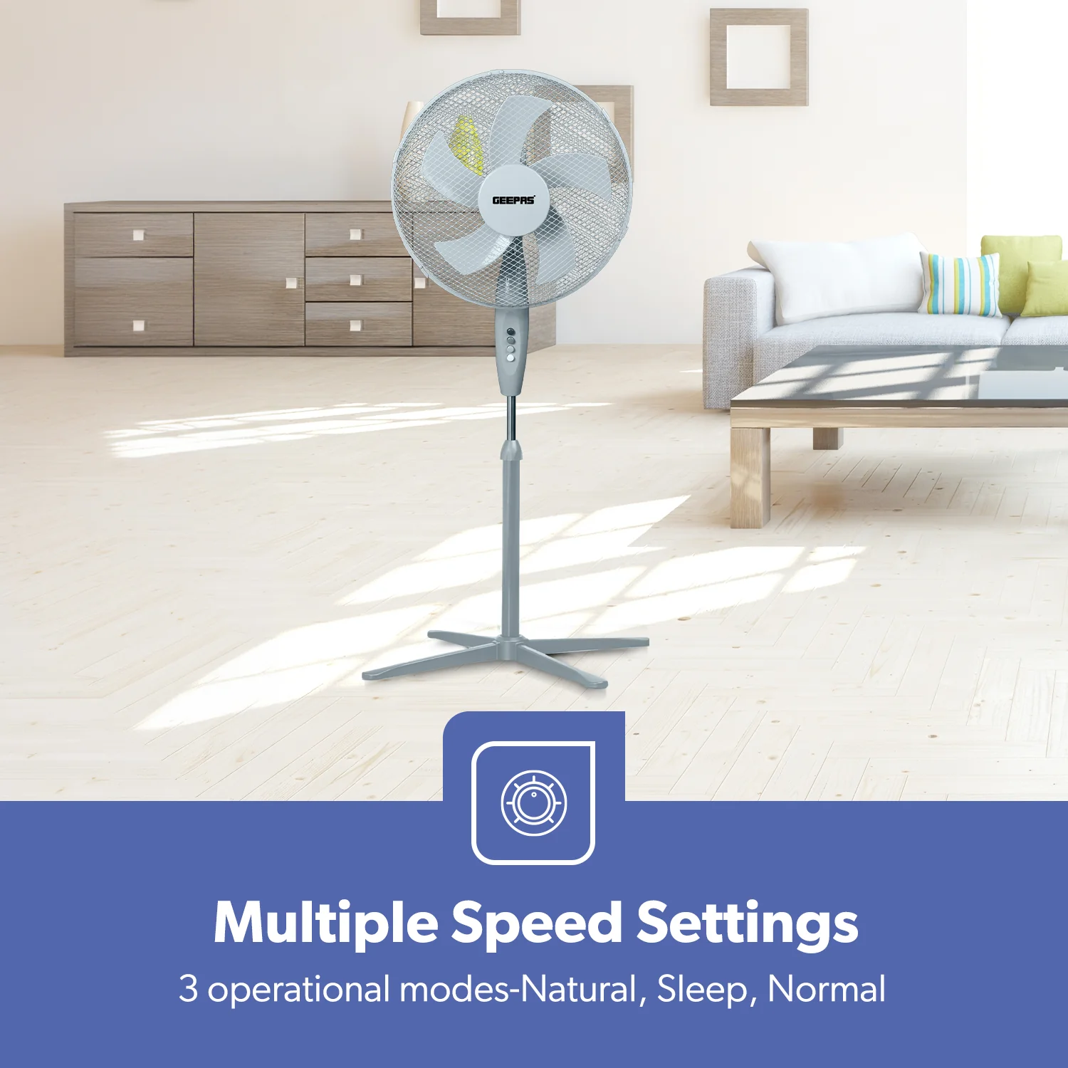 16-Inch Grey 5-Blade Oscillating Pedestal Fan - Image 8