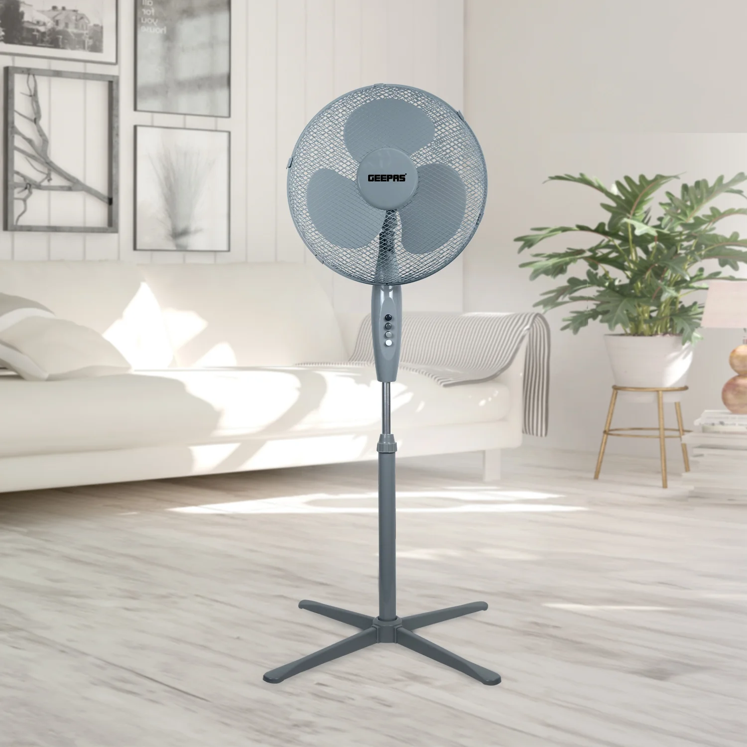 16-Inch Grey Three-Speed Oscillating Pedestal Fan - Image 2