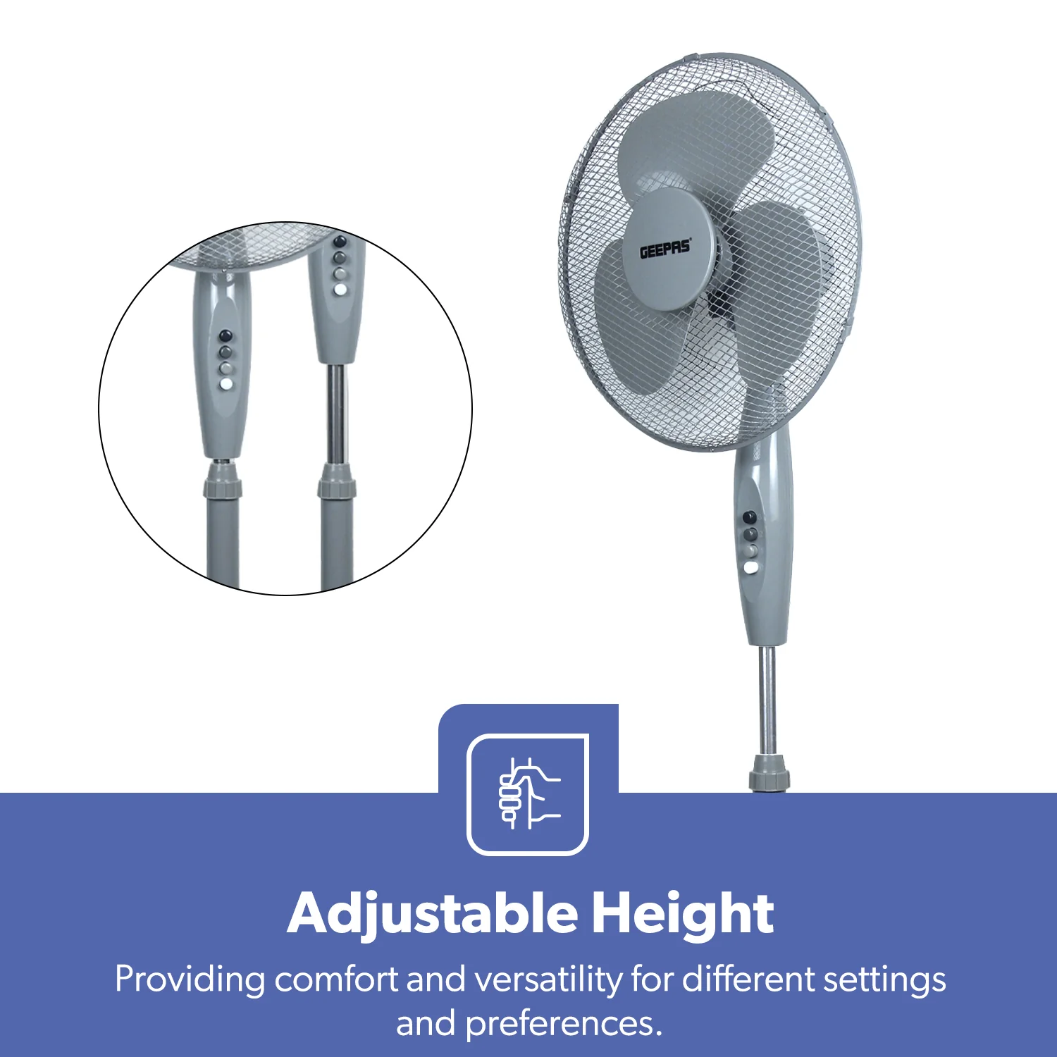 16-Inch Grey Three-Speed Oscillating Pedestal Fan - Image 5