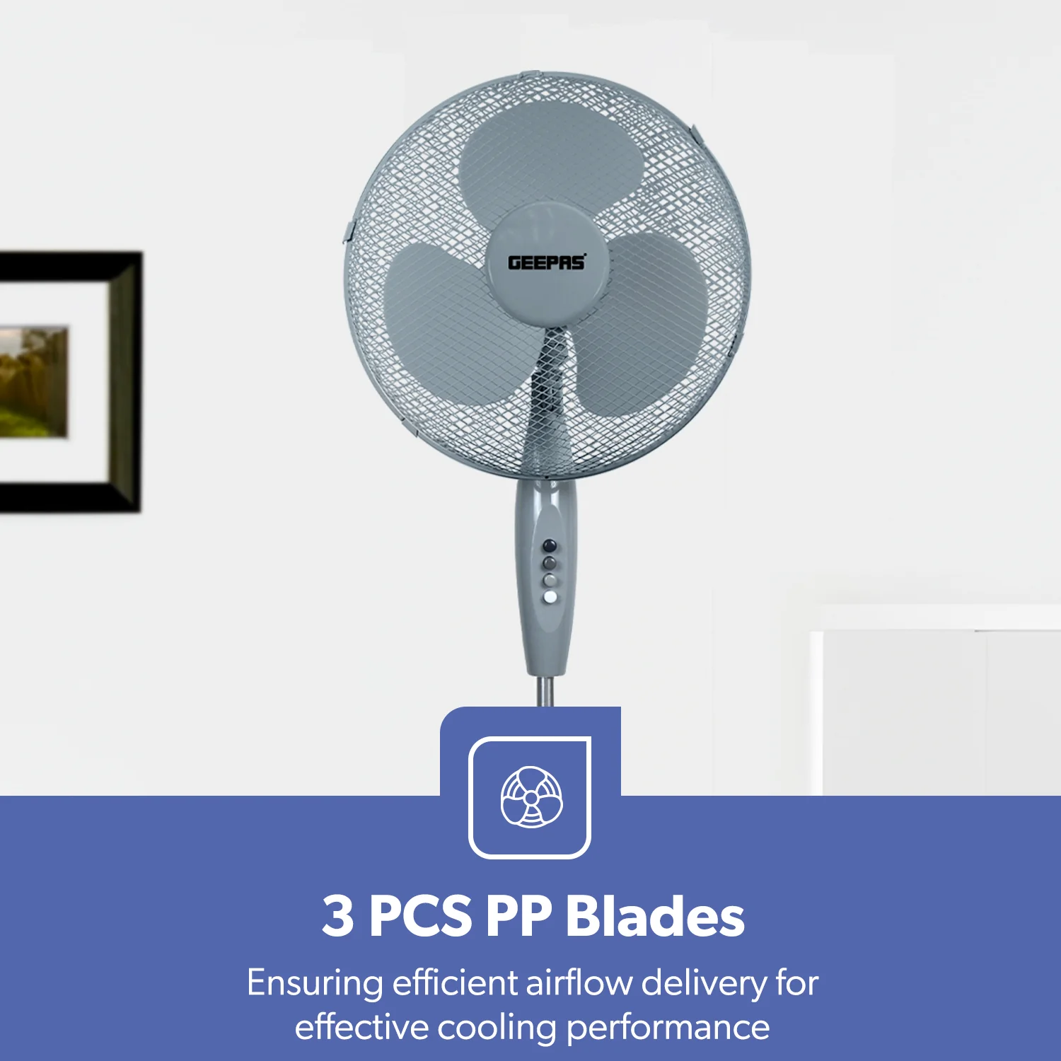 16-Inch Grey Three-Speed Oscillating Pedestal Fan - Image 6