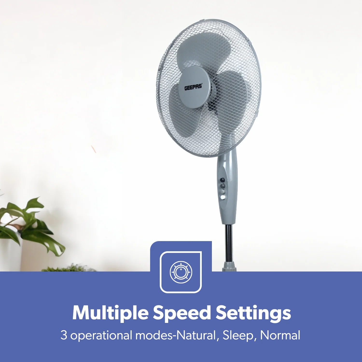 16-Inch Grey Three-Speed Oscillating Pedestal Fan - Image 7