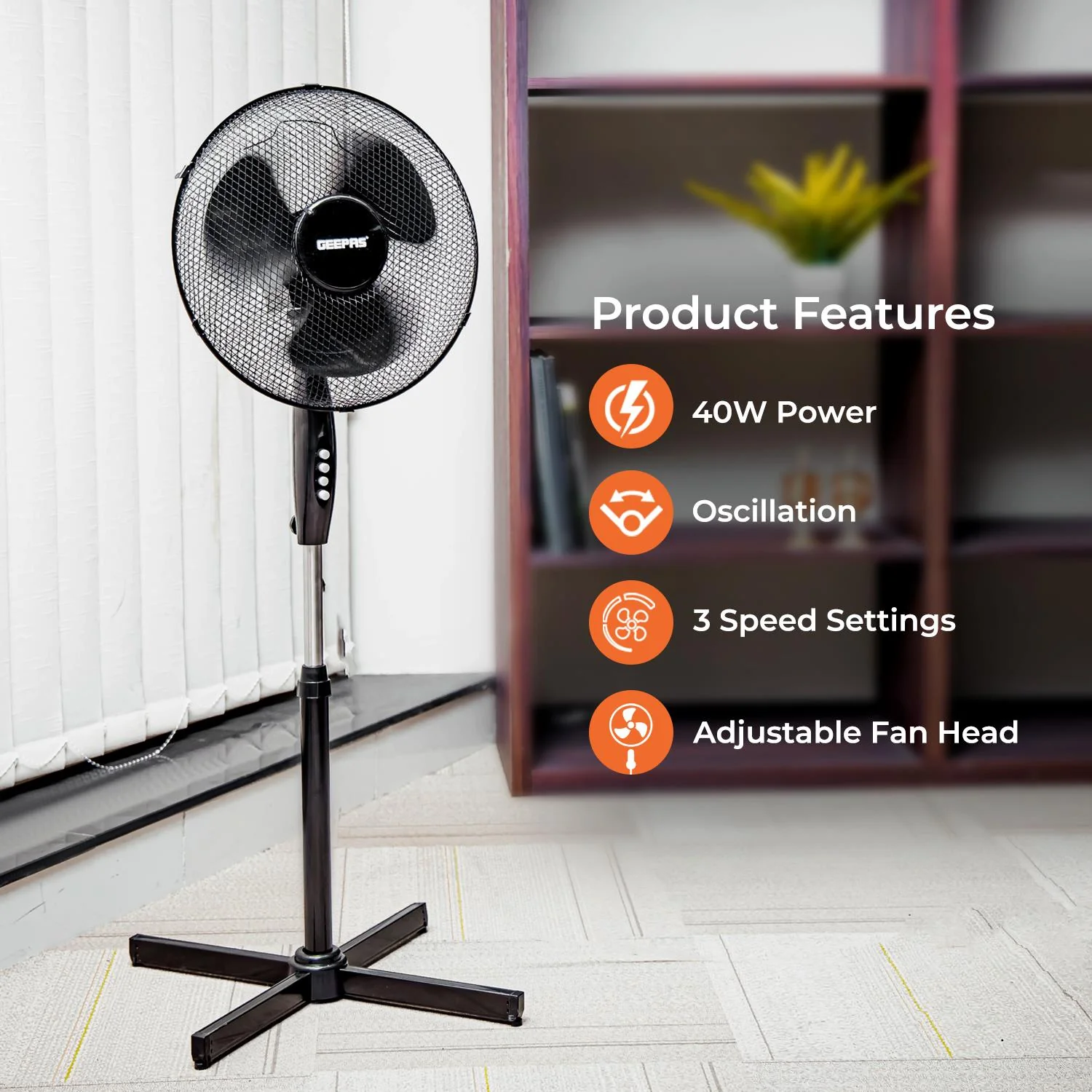 16-Inch Pedestal Fan With Oscillation (White, Grey, Black) - Image 5