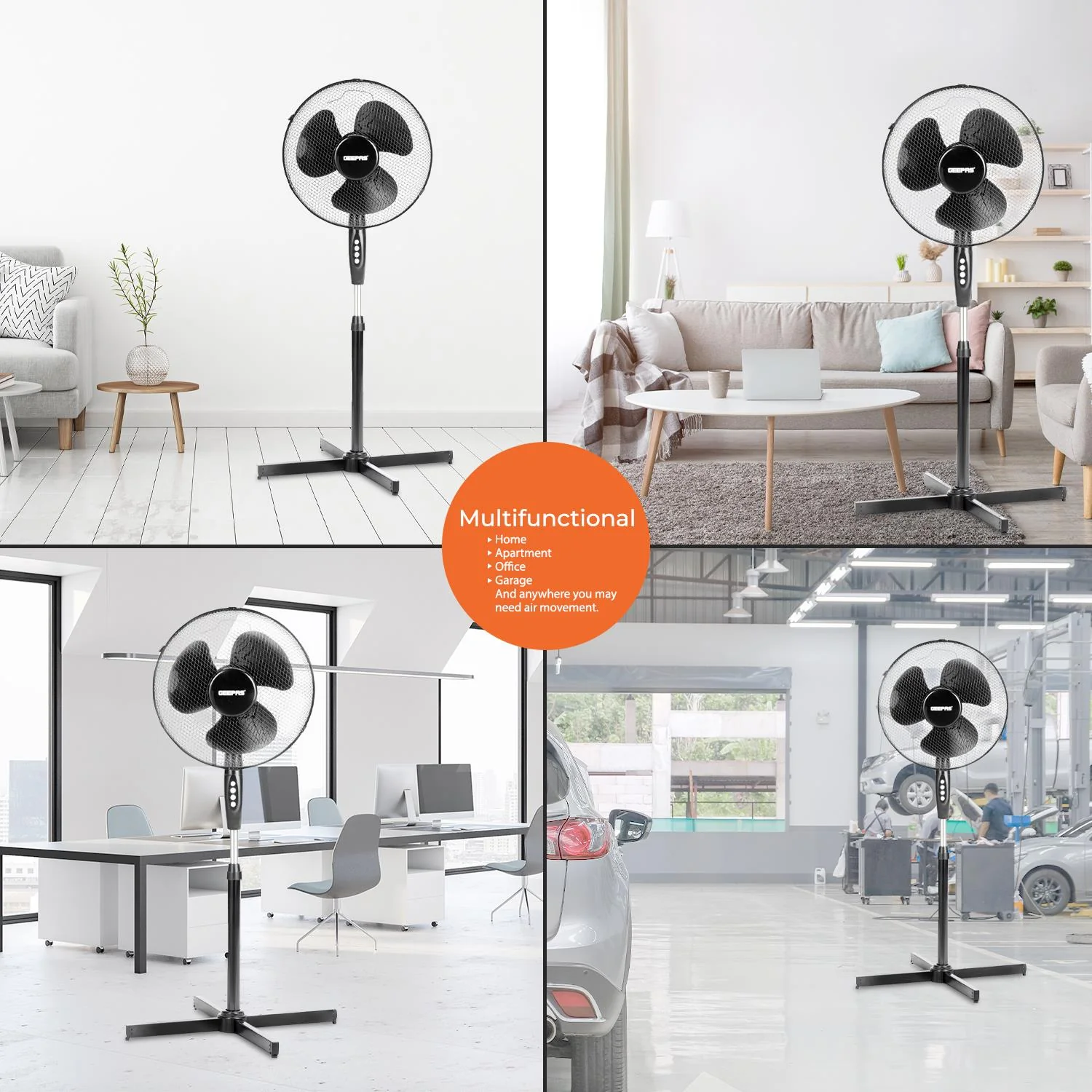 16-Inch Pedestal Fan With Oscillation (White, Grey, Black) - Image 7