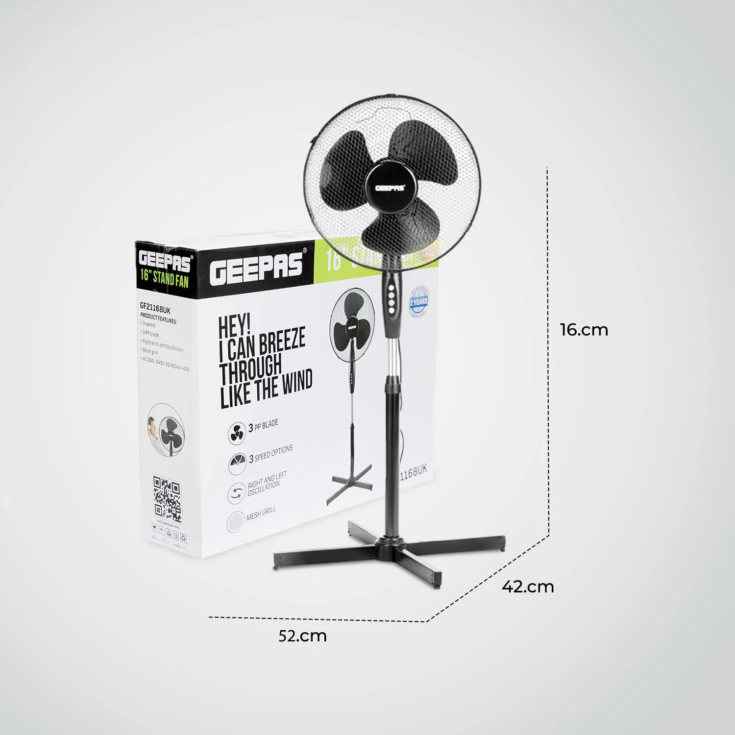 16-Inch Pedestal Fan With Oscillation (White, Grey, Black) - Image 8