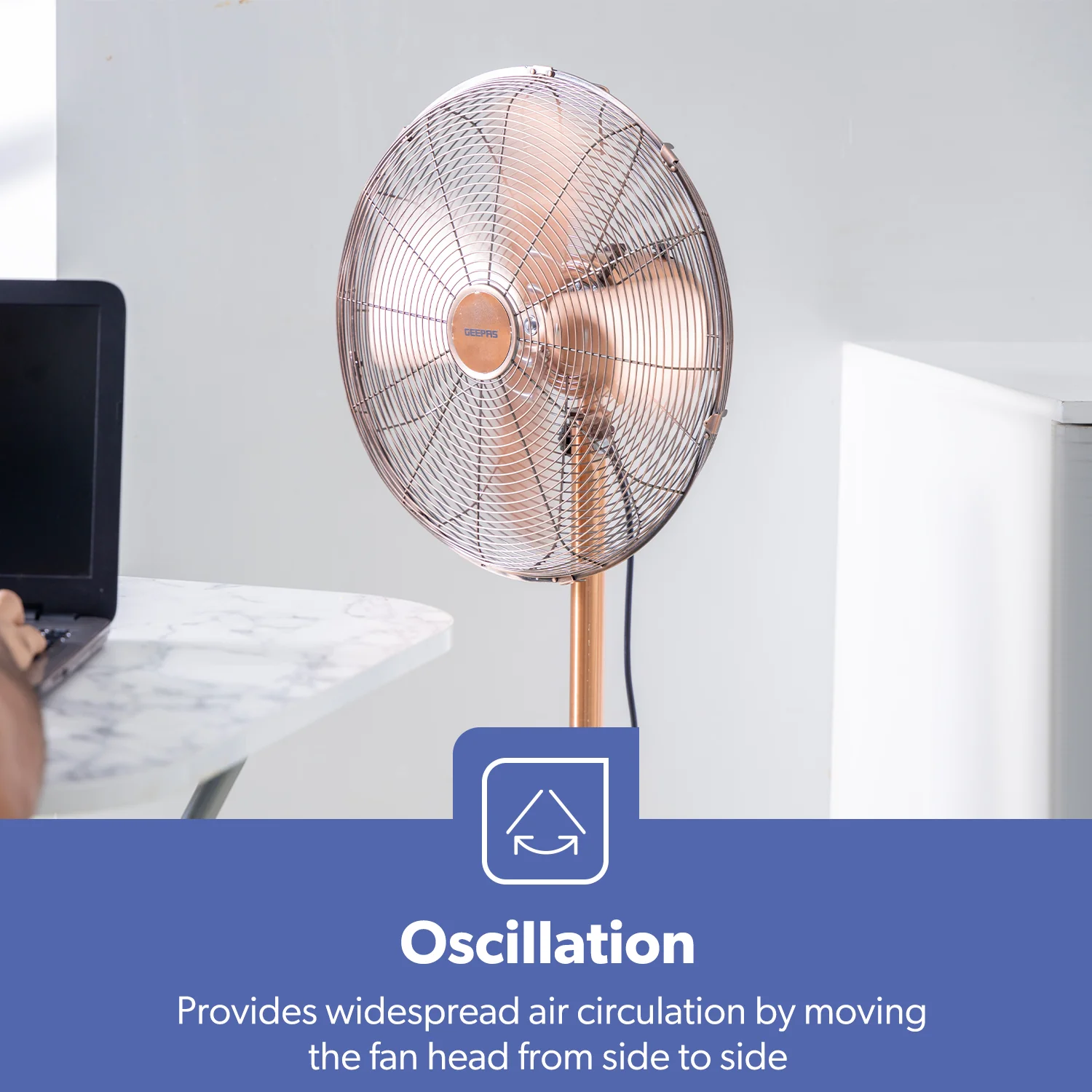 16-Inch Copper Metal Oscillating Pedestal Fan 50W - Image 3
