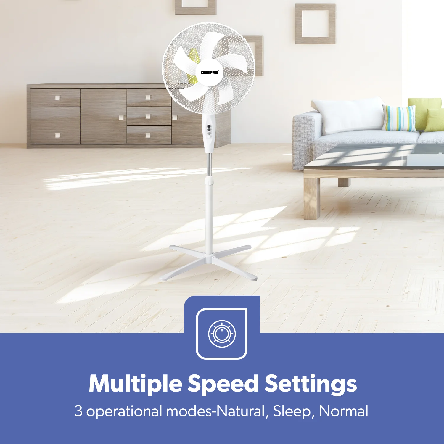 16-Inch White 5-Blade Oscillating Pedestal Fan - Image 3
