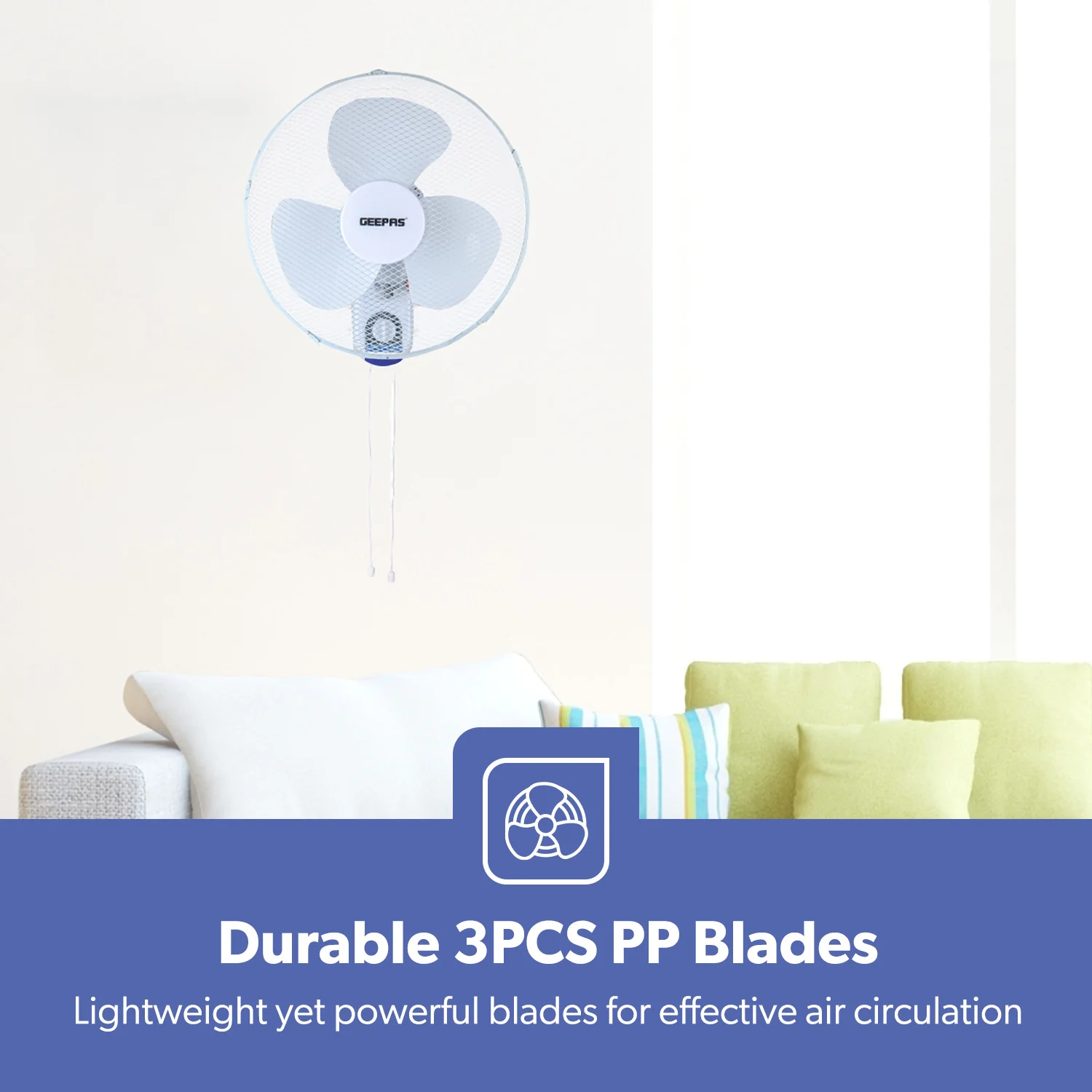 16-Inch White Oscillating Wall Mounted Fan 45W - Image 4