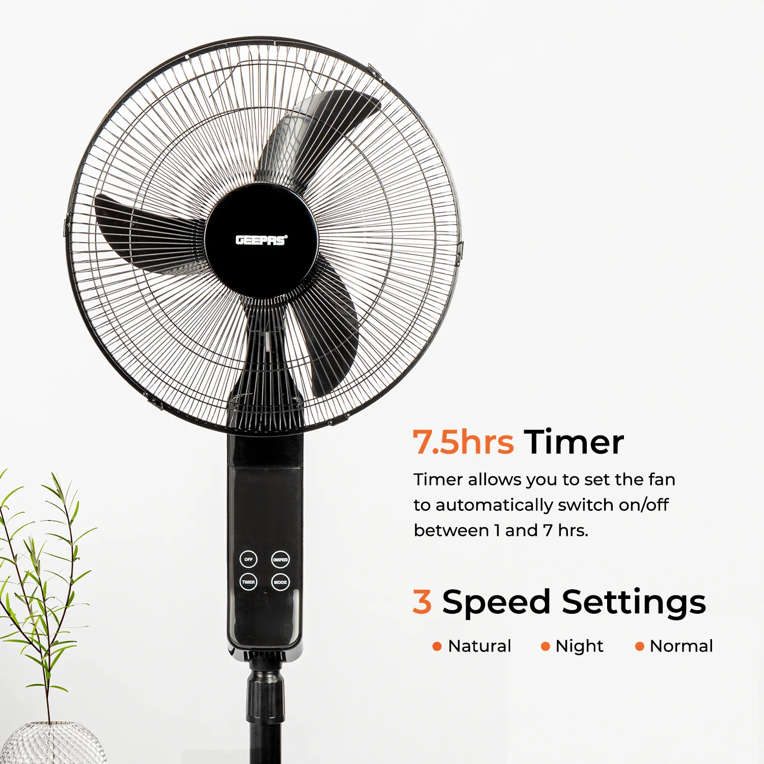 16’’ Pedestal Fan with Remote Control, 60W - Image 4