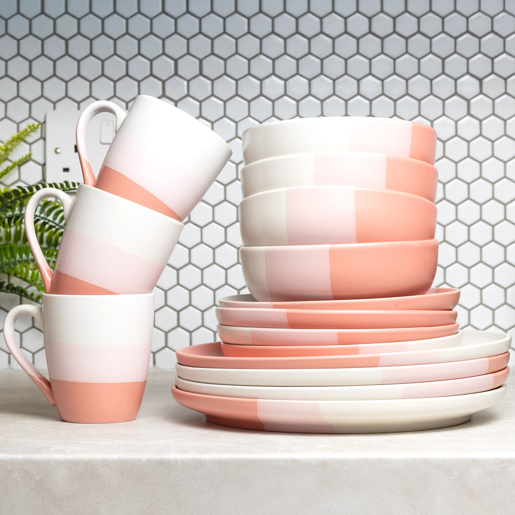 16-Piece Stoneware Dinner Set Plates, Bowls and Cups Set - Image 2