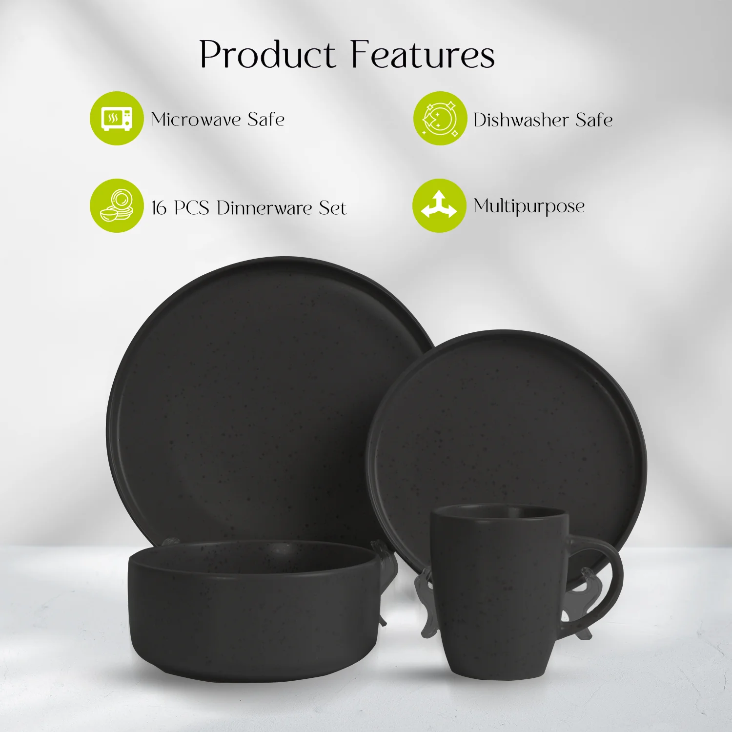 16 Piece 'Charcoal Black' Stoneware Dinner Set - Image 2