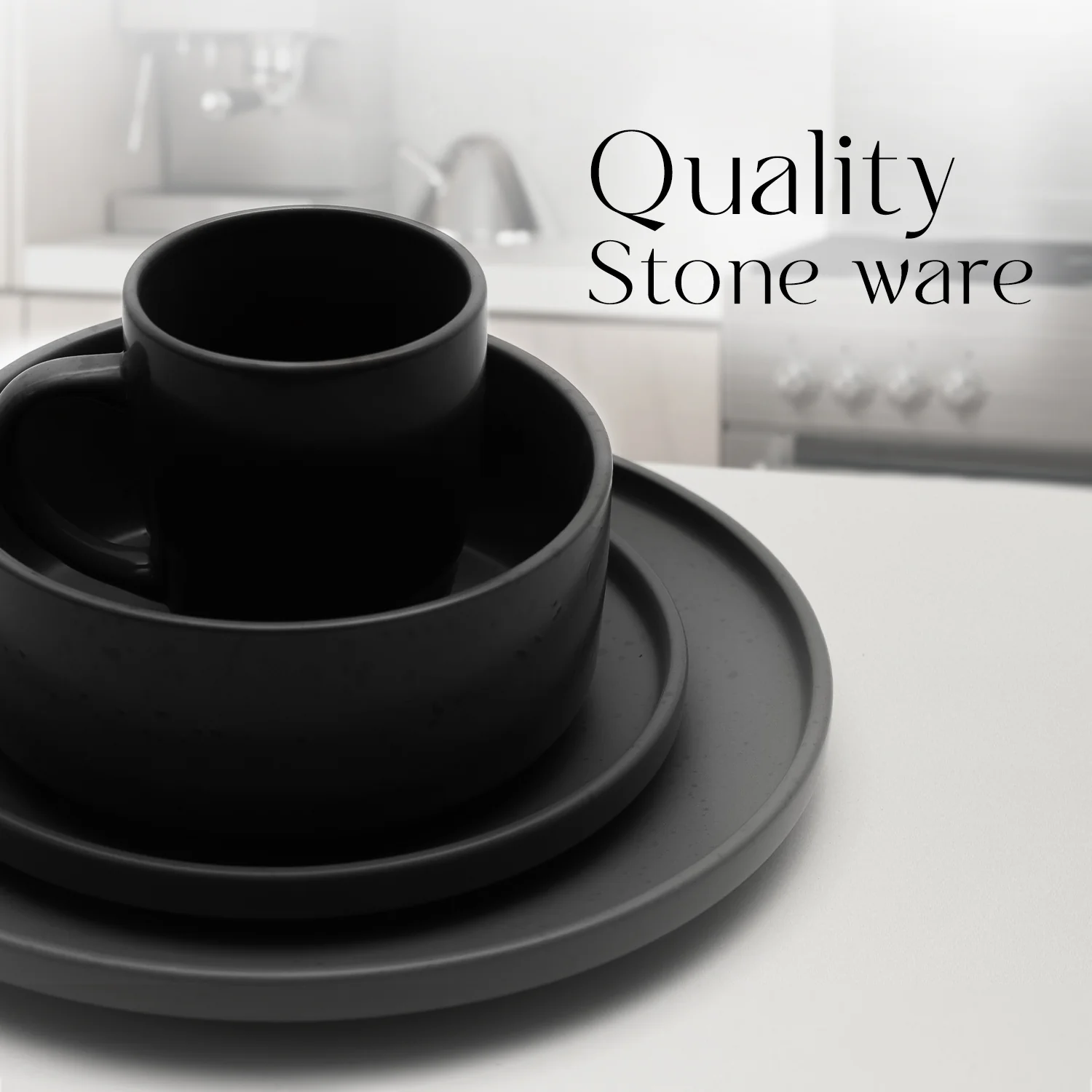 16 Piece 'Charcoal Black' Stoneware Dinner Set - Image 3