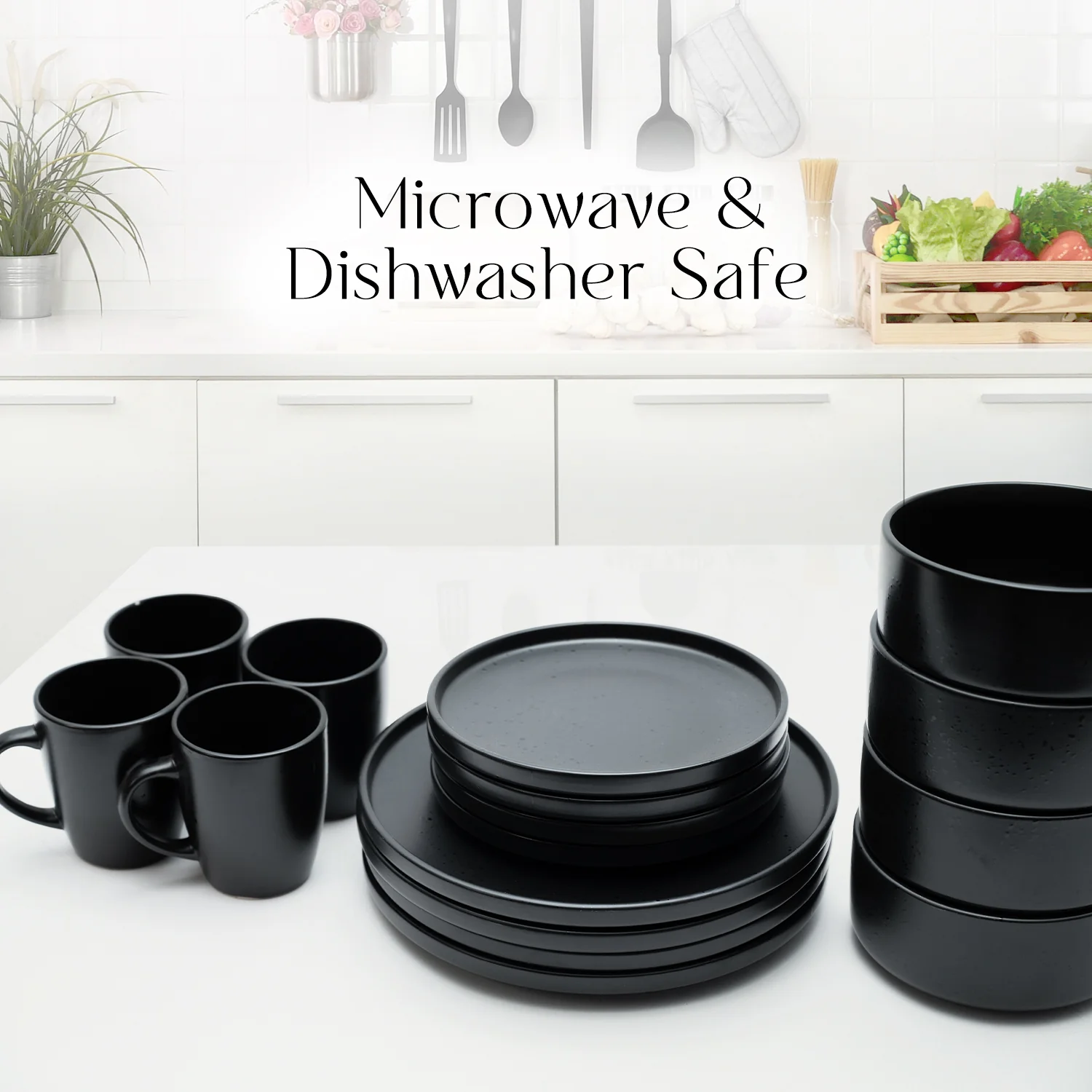 16 Piece 'Charcoal Black' Stoneware Dinner Set - Image 4