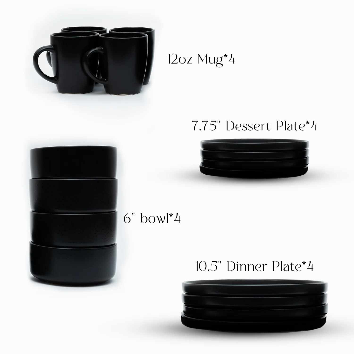 16 Piece 'Charcoal Black' Stoneware Dinner Set - Image 5
