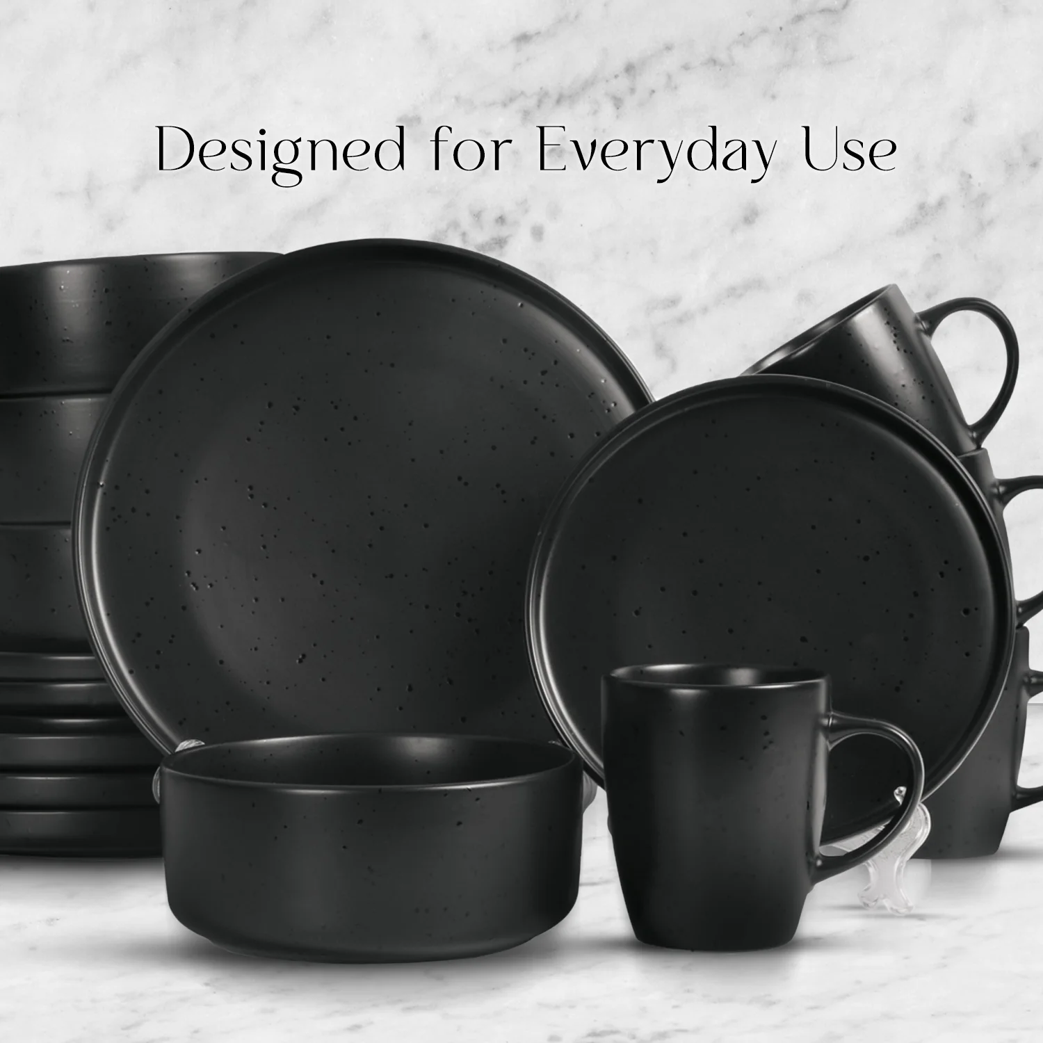 16 Piece 'Charcoal Black' Stoneware Dinner Set - Image 6